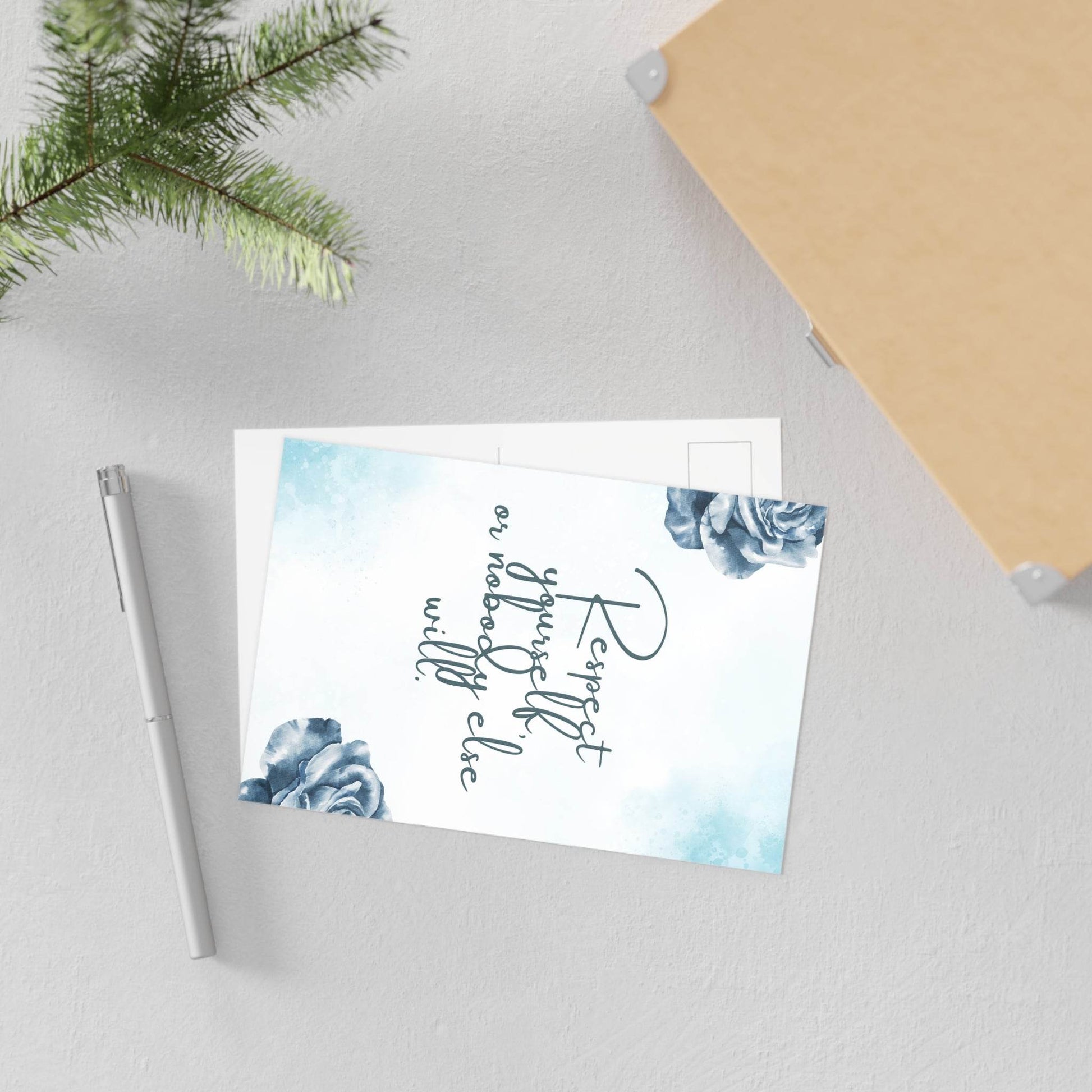 The Dreamer's Bookshop Blue Flower "Respect Yourself" Art Print Card - The Dreamer's Bookshop.