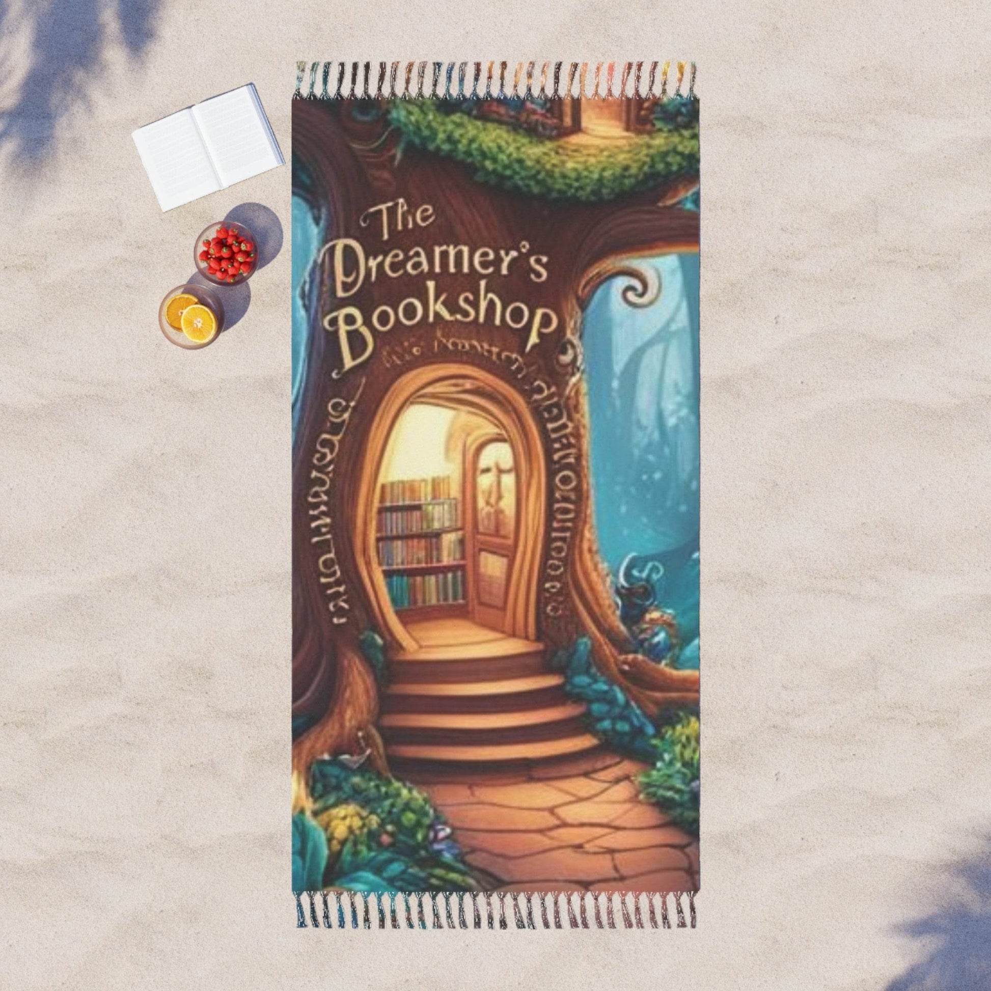 Dreamer’s Bookshop Boho Beach Towel – Cozy, Inspirational Vibes for Beach Lovers - The Dreamer's Bookshop.