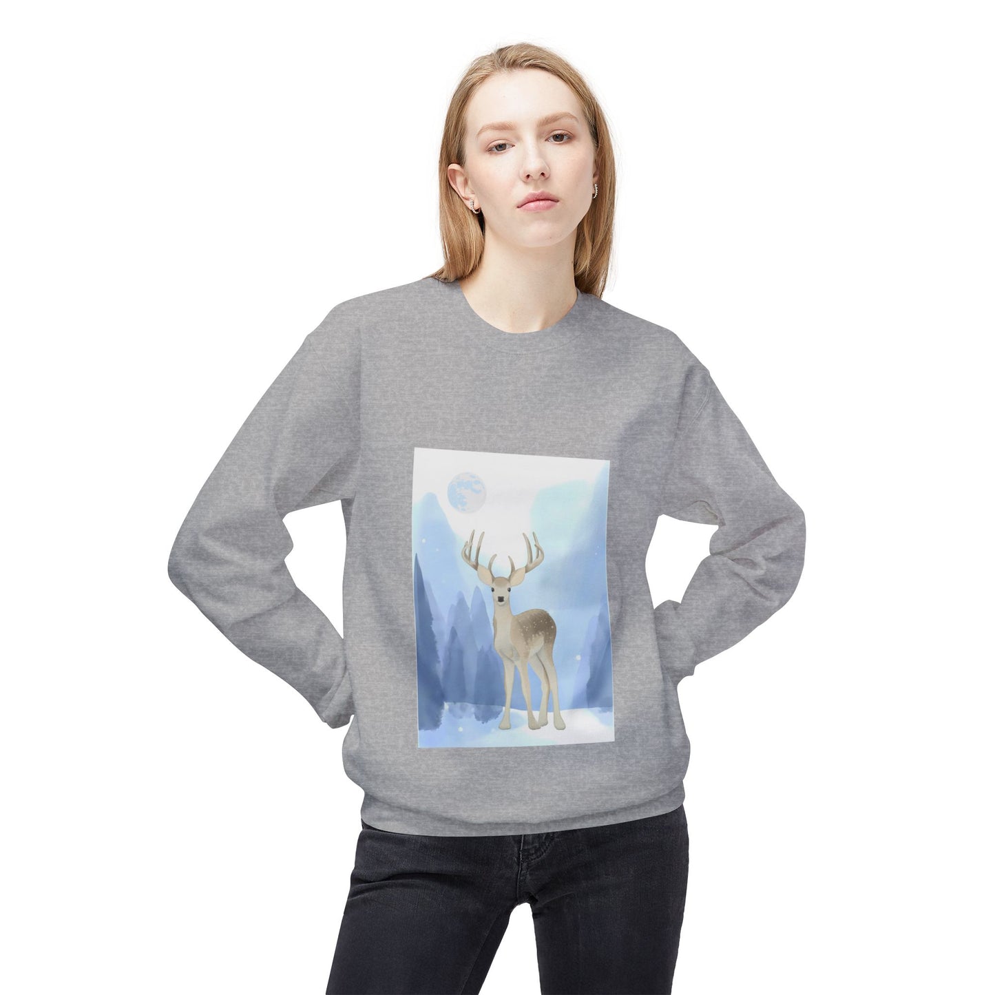Winter Deer Unisex Fleece Crewneck Sweatshirt - Ideal Gift Cozy Days