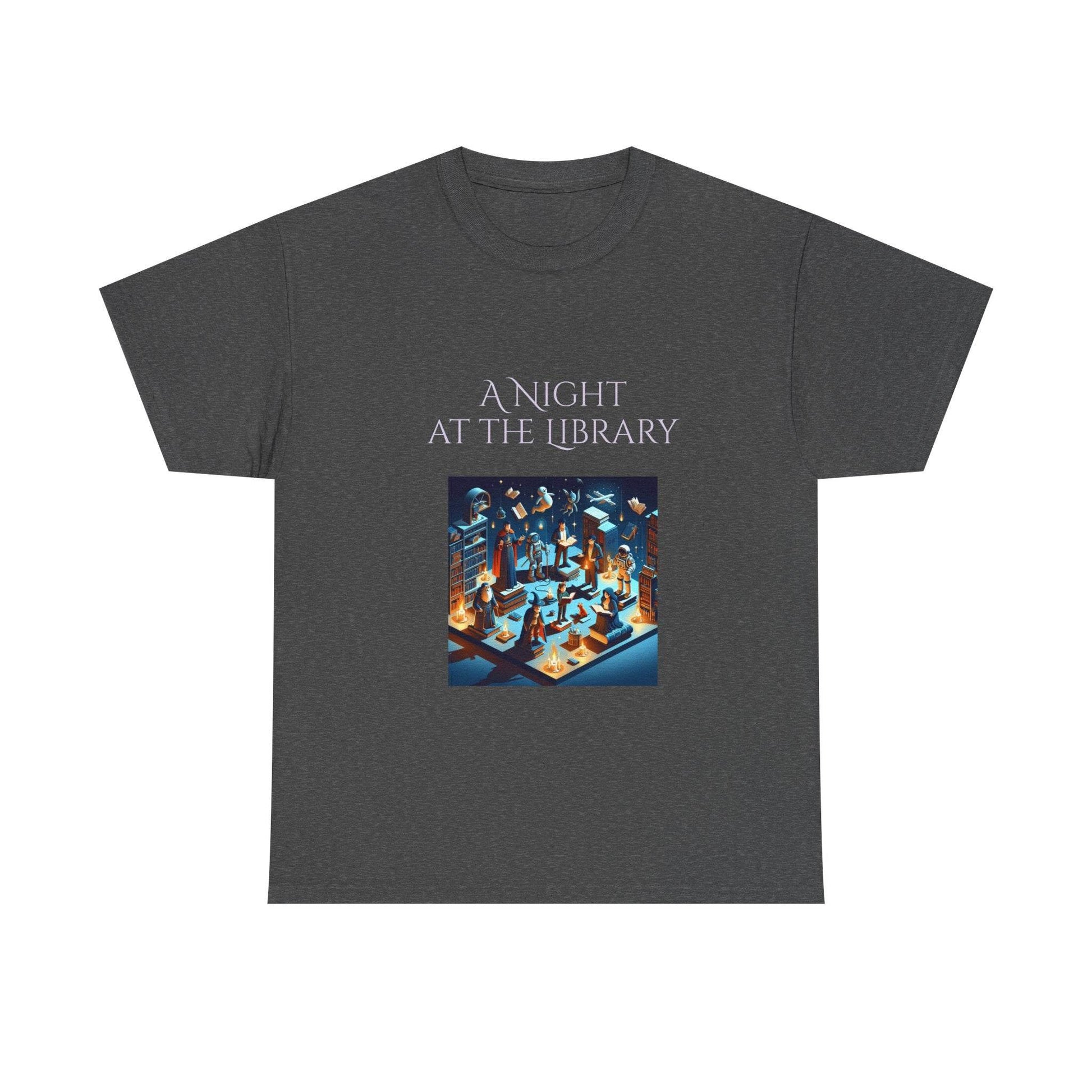 Night at the Library - Unisex Heavy Cotton Tee for Book Lovers - The Dreamer's Bookshop.