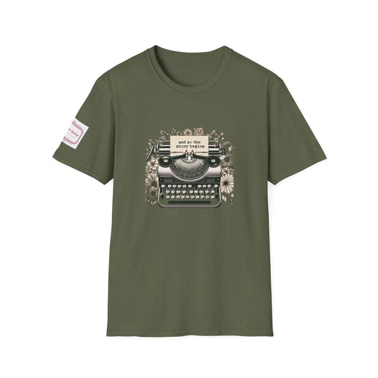 Unisex T-Shirt - Vintage Writing "Story Begins" for Book Lovers - The Dreamer's Bookshop.