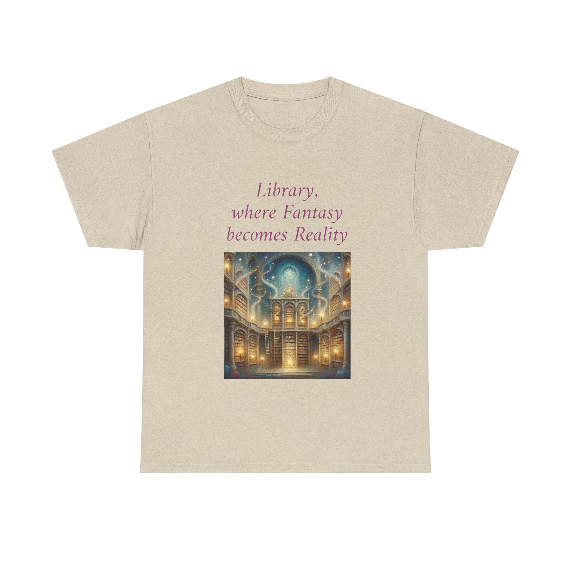 Library, Fantasy, Reality - Unisex Heavy Cotton Tee - Book Lovers - The Dreamer's Bookshop.