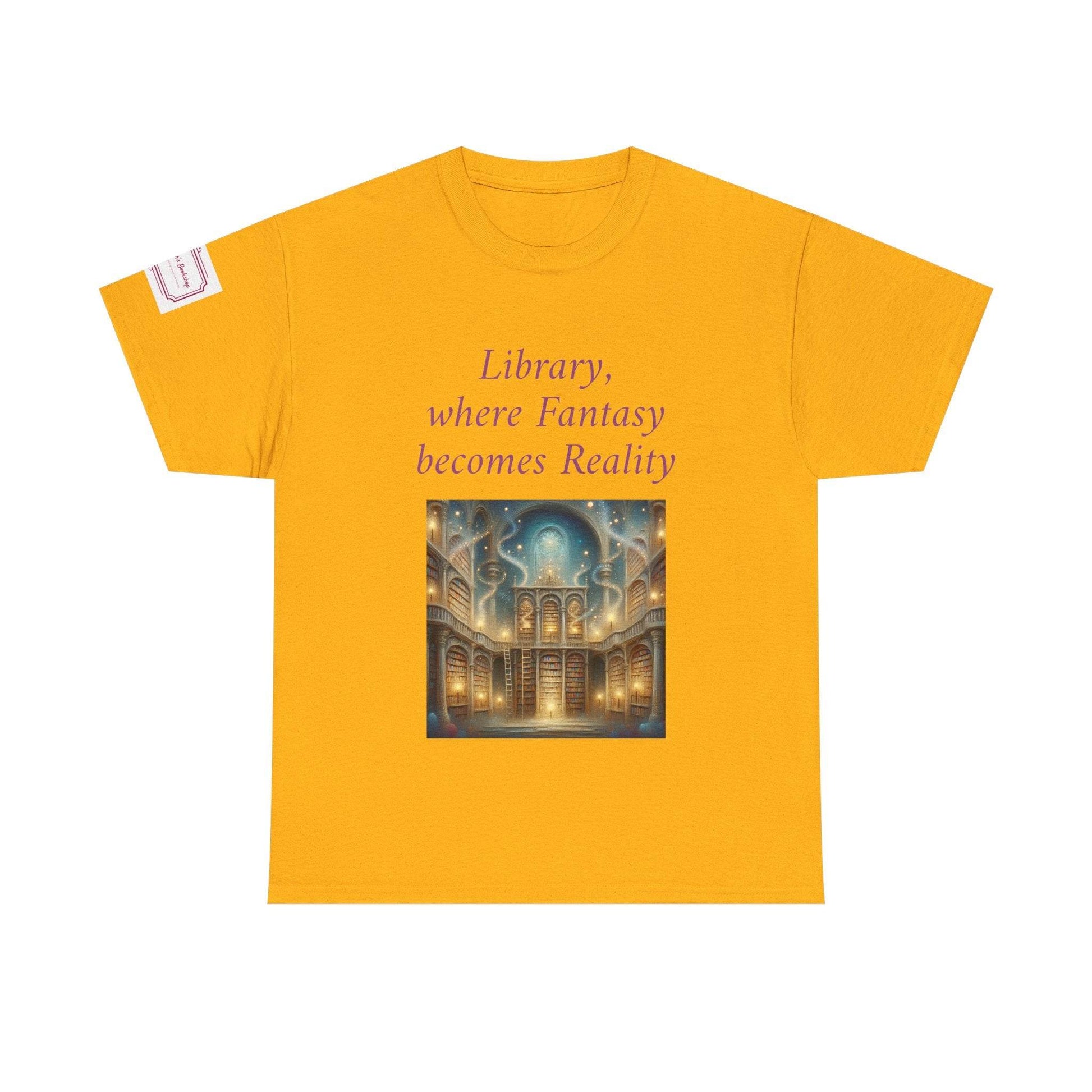 Library, Fantasy, Reality - Unisex Heavy Cotton Tee - Book Lovers - The Dreamer's Bookshop.