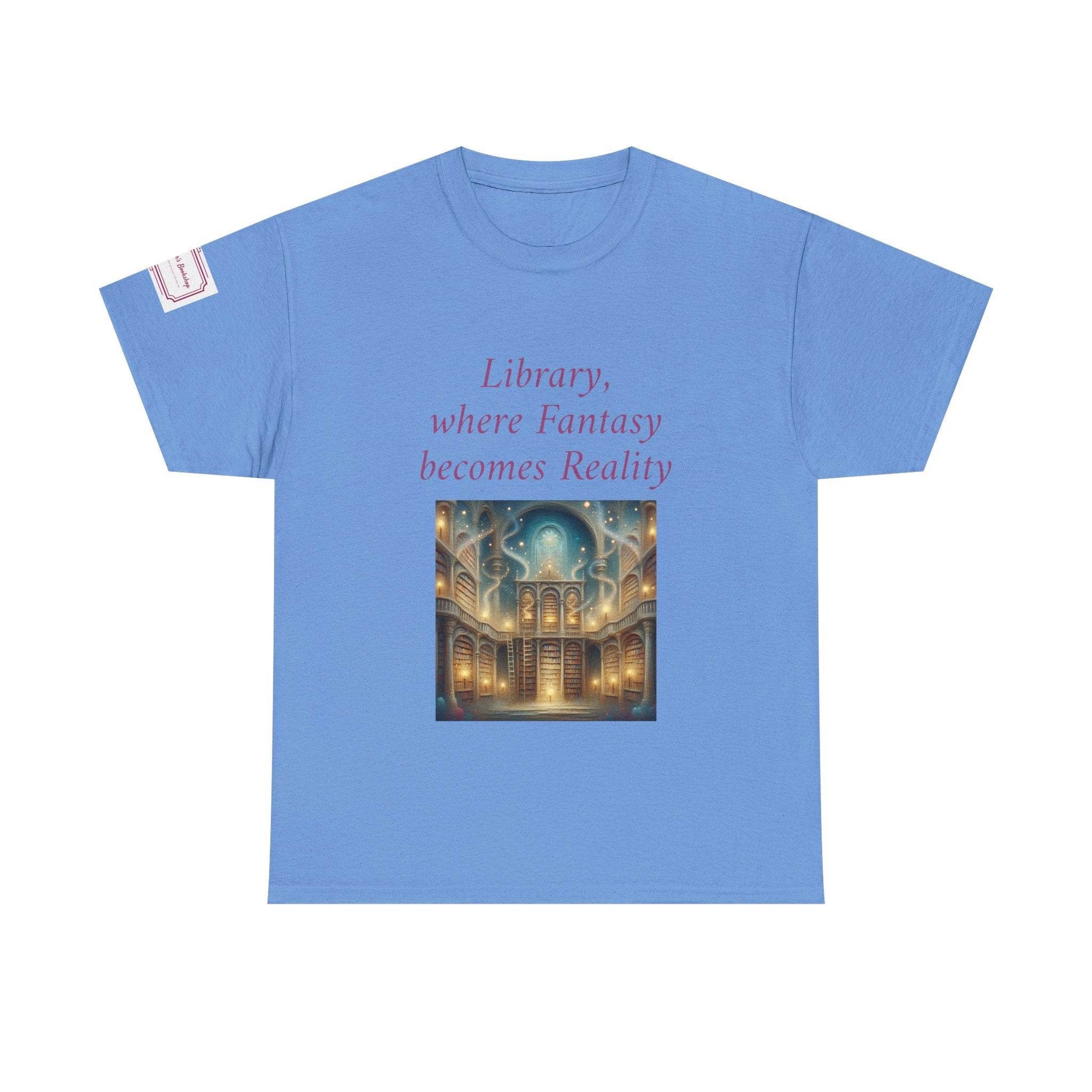 Library, Fantasy, Reality - Graphic Unisex Heavy Cotton Tee - Book Lovers - The Dreamer's Bookshop.