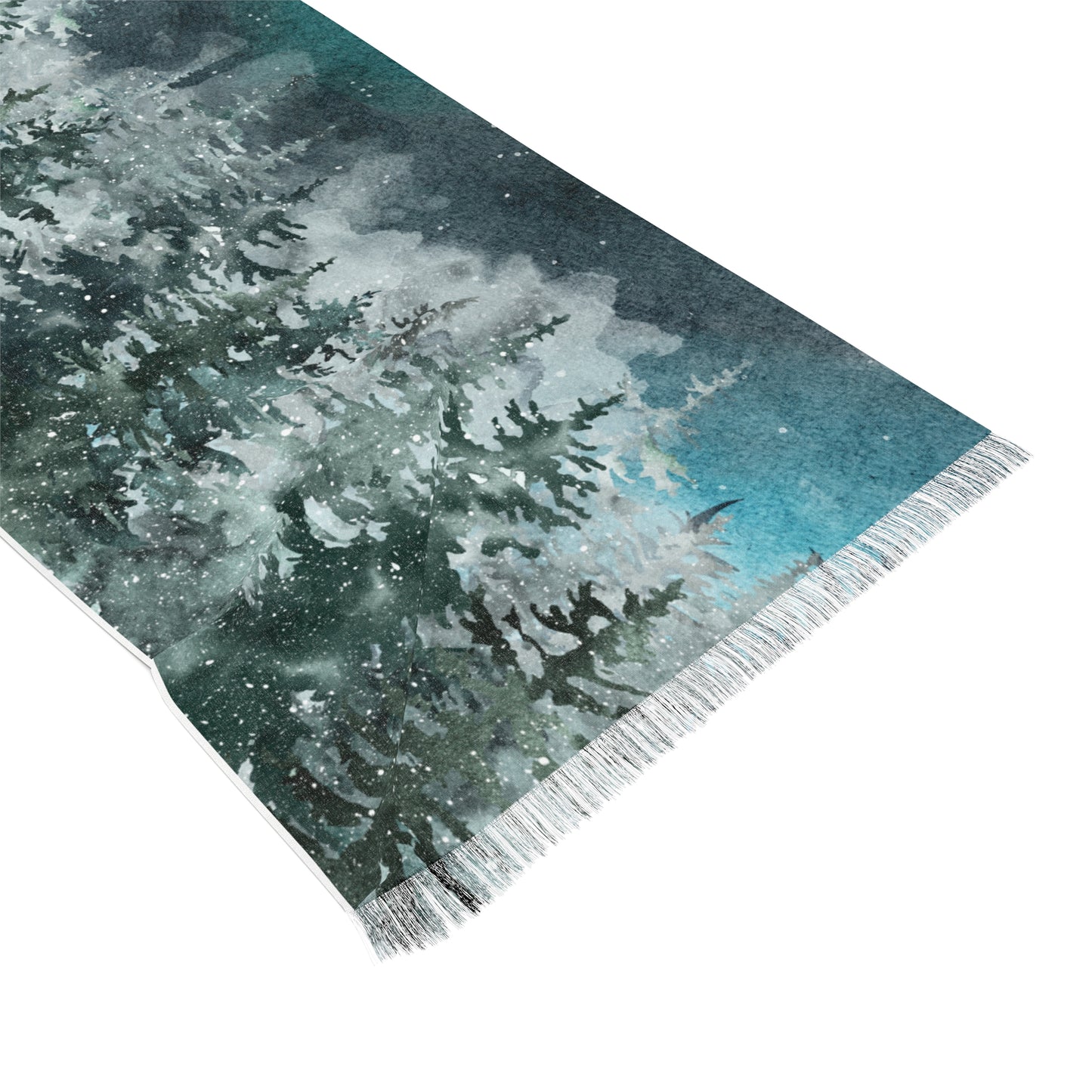 Winter Forest Light Scarf – Snowy Pine Tree Landscape Wrap