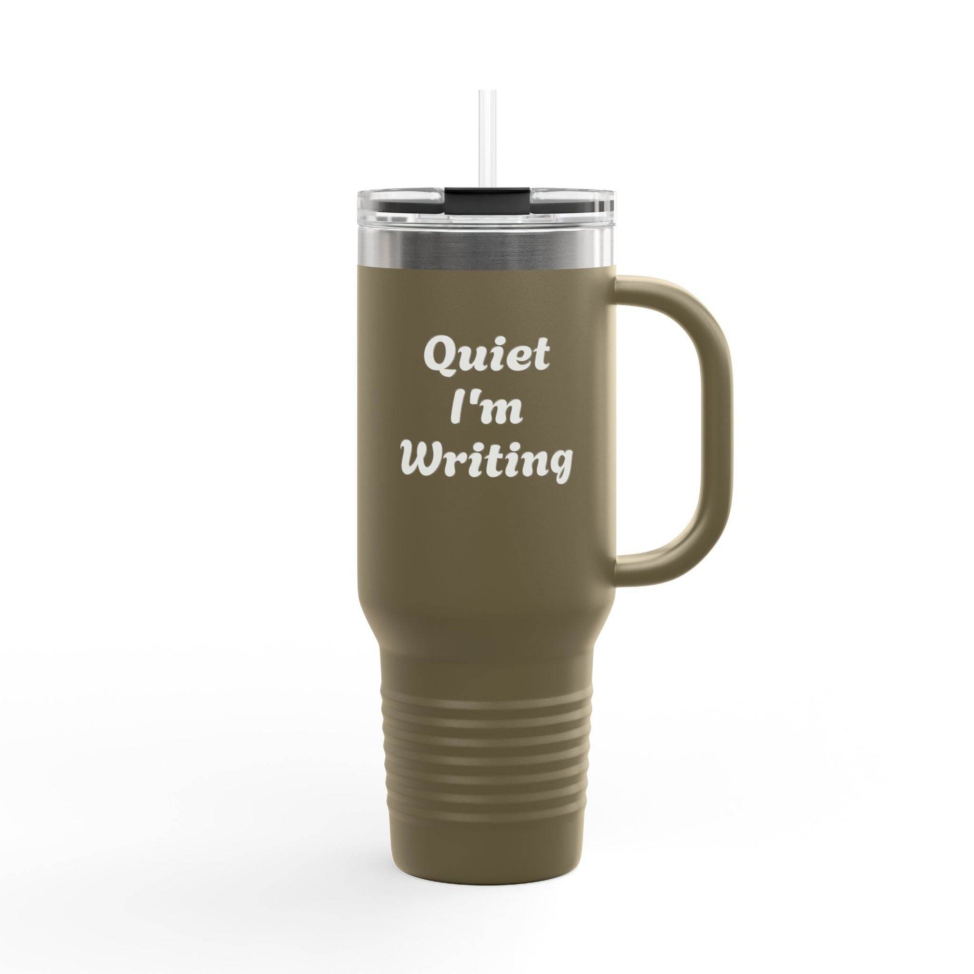 Quiet I'm Writing Insulated Travel Mug - 40oz Red Coffee Cup - The Dreamer's Bookshop.
