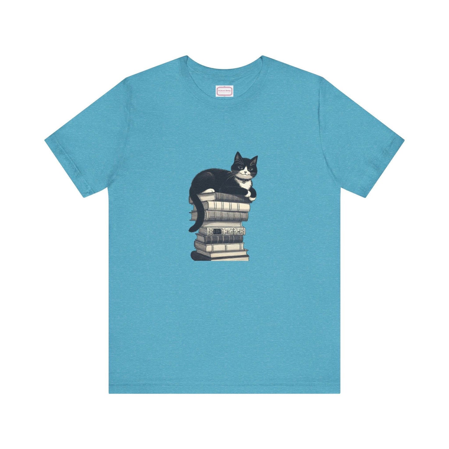 Unisex T-shirt - Vintage Cat Book Stack Booknerds - The Dreamer's Bookshop.