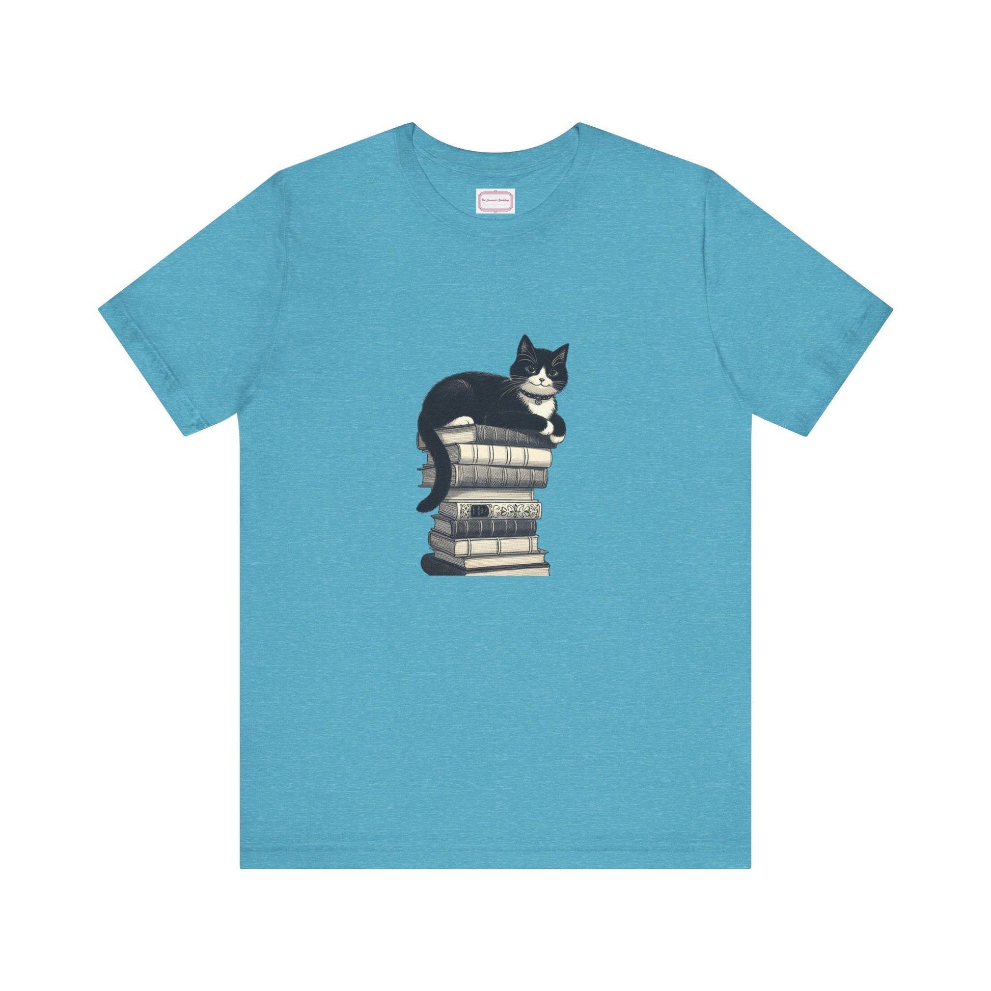 Unisex T-shirt - Vintage Cat Book Stack Booknerds - The Dreamer's Bookshop.