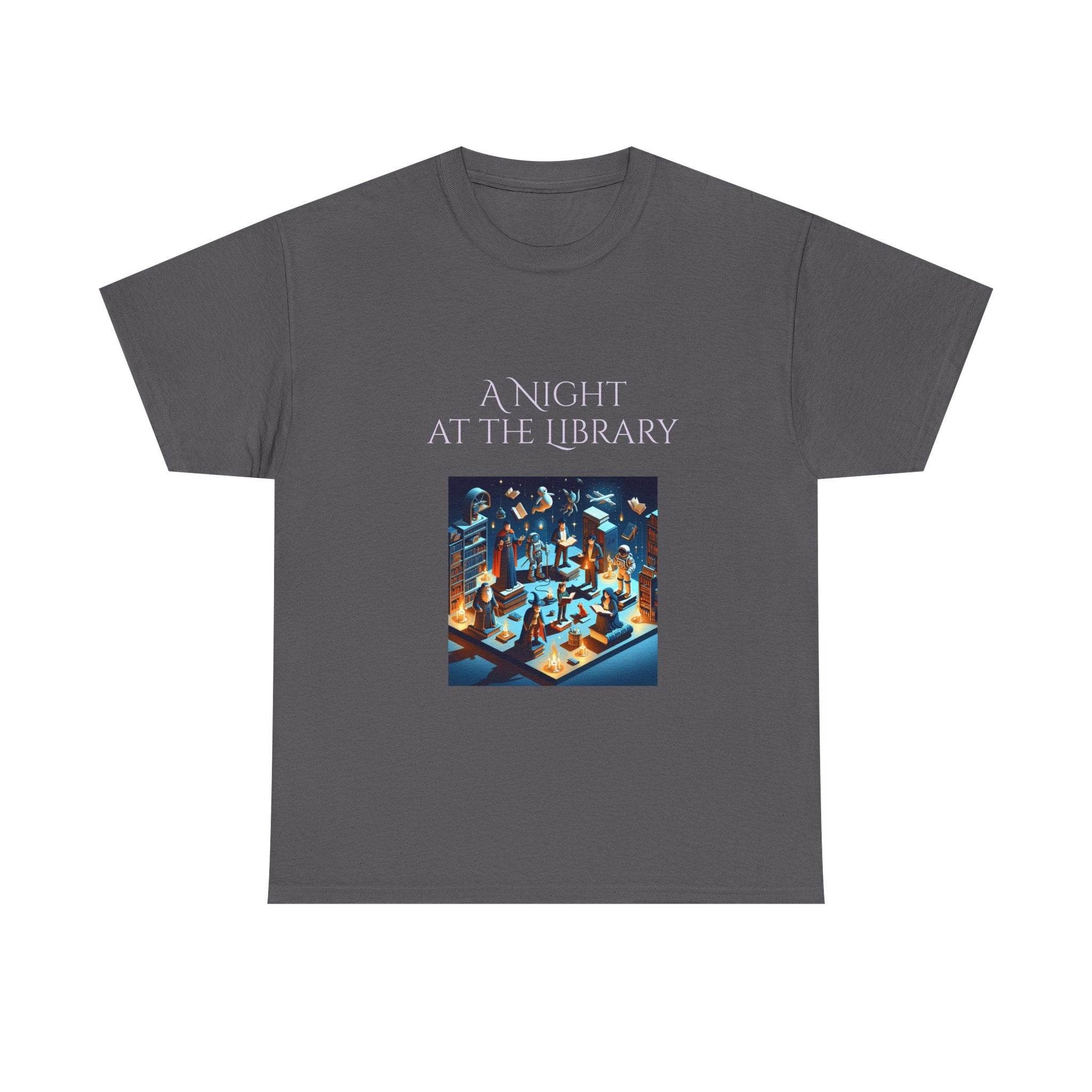 Night at the Library - Unisex Heavy Cotton Tee for Book Lovers - The Dreamer's Bookshop.