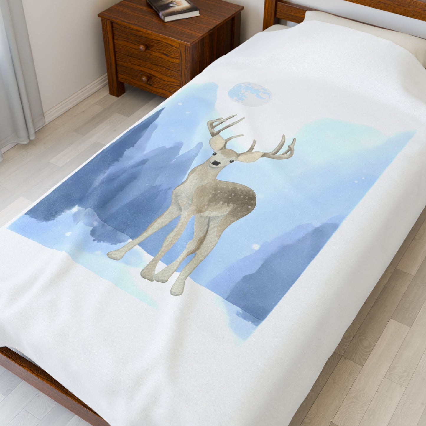 Cozy Velveteen Plush Blanket - "Winter Deer"- Perfect for Book Lovers and Cozy Nights