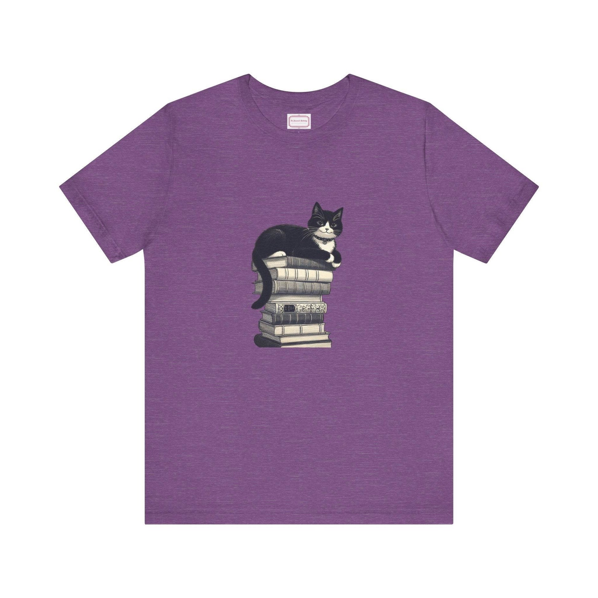 Unisex T-shirt - Vintage Cat Book Stack Booknerds - The Dreamer's Bookshop.