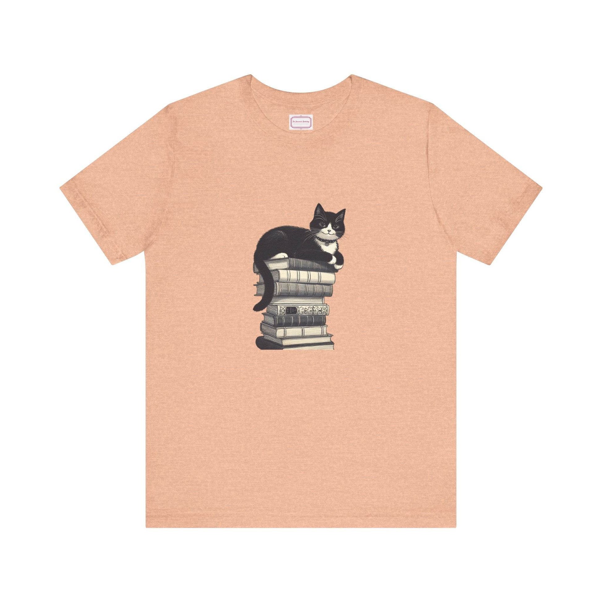 Unisex T-shirt - Vintage Cat Book Stack Booknerds - The Dreamer's Bookshop.