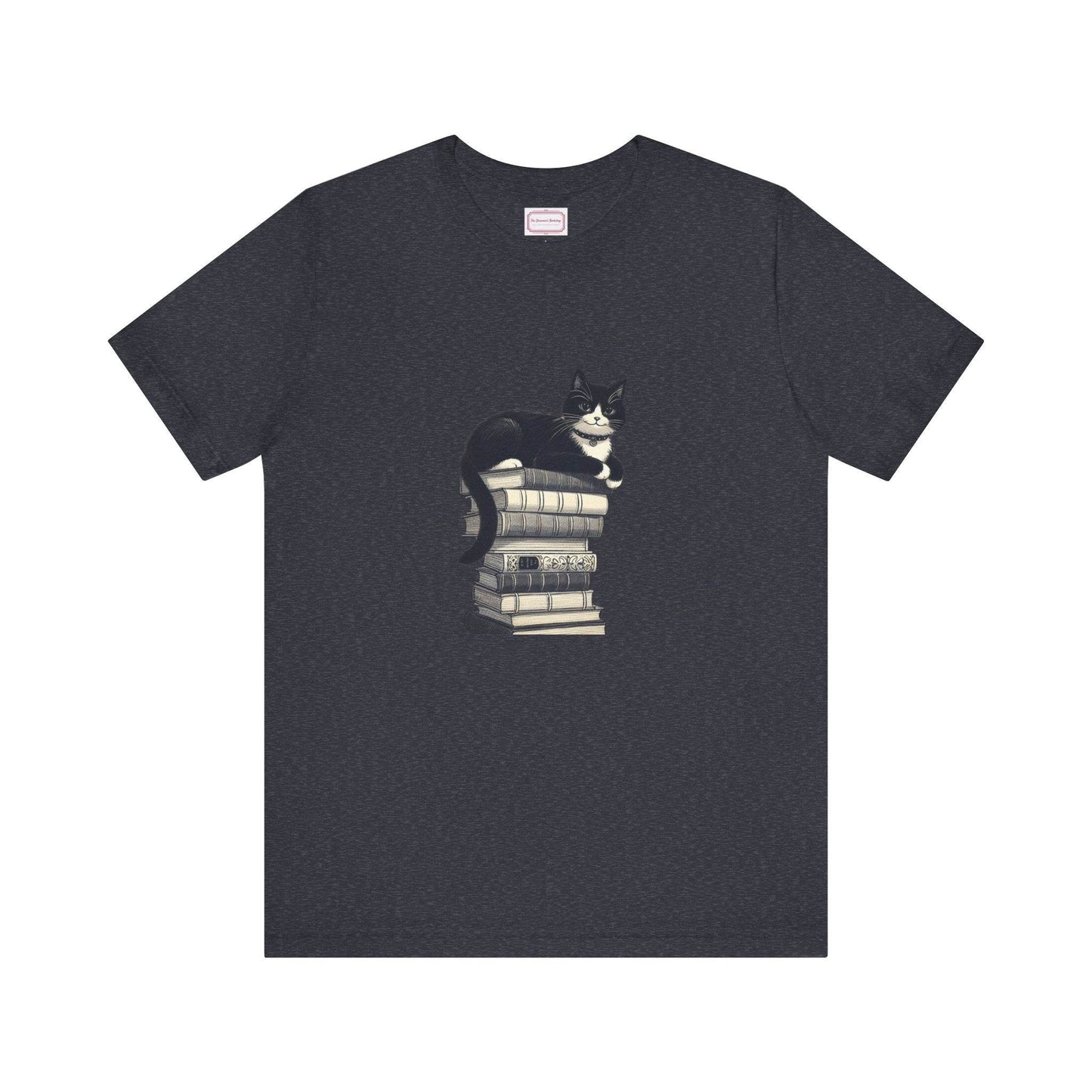 Unisex T-shirt - Vintage Cat Book Stack Booknerds - The Dreamer's Bookshop.