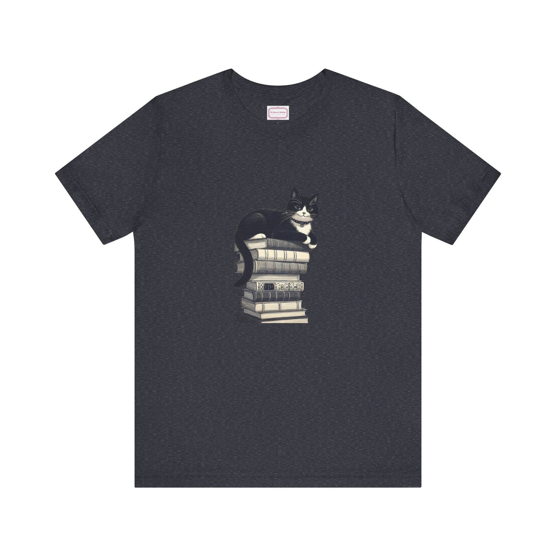 Unisex T-shirt - Vintage Cat Book Stack Booknerds - The Dreamer's Bookshop.