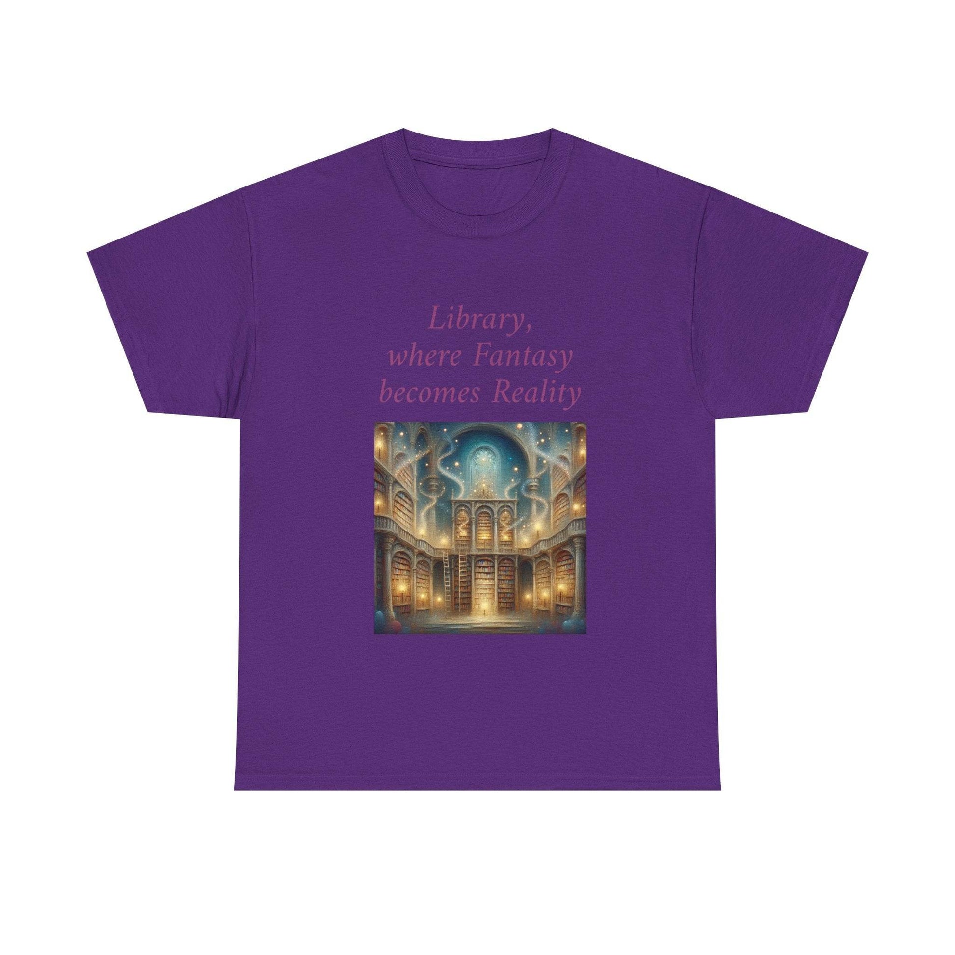 Library, Fantasy, Reality - Unisex Heavy Cotton Tee - Book Lovers - The Dreamer's Bookshop.