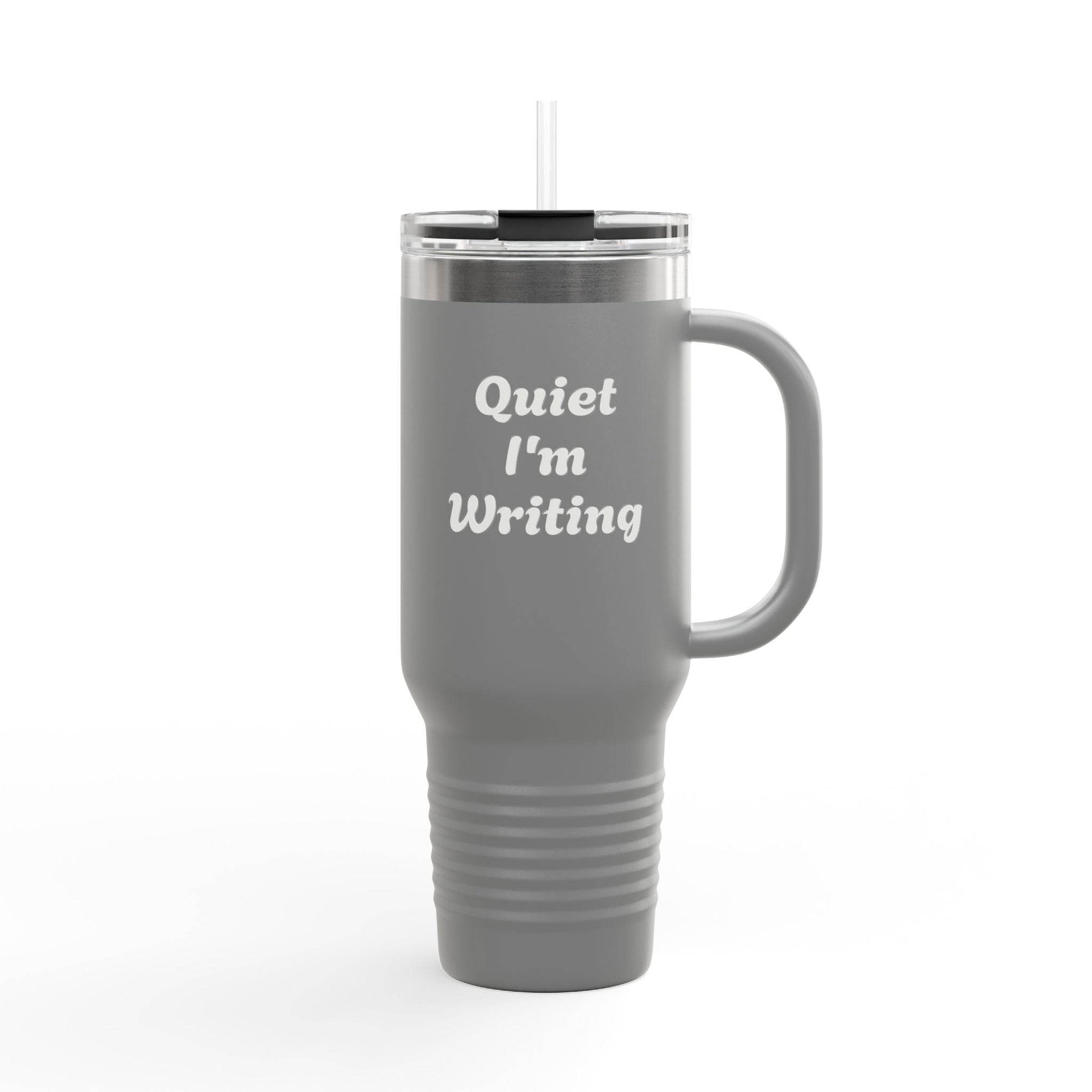 Quiet I'm Writing Insulated Travel Mug - 40oz Red Coffee Cup - The Dreamer's Bookshop.