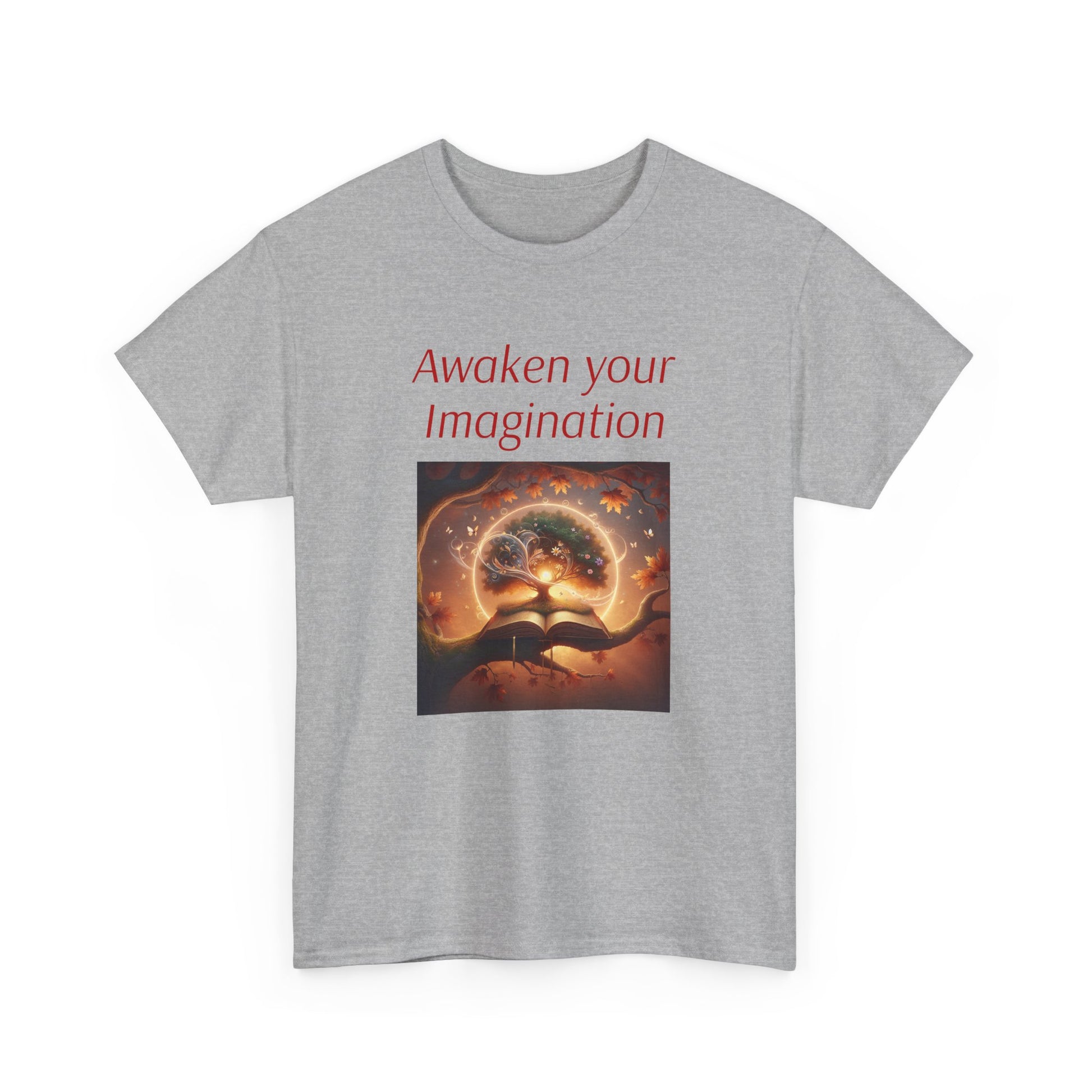 Unisex Heavy Cotton Tee - "Awaken Your Imagination" Inspirational Shirt - The Dreamer's Bookshop.
