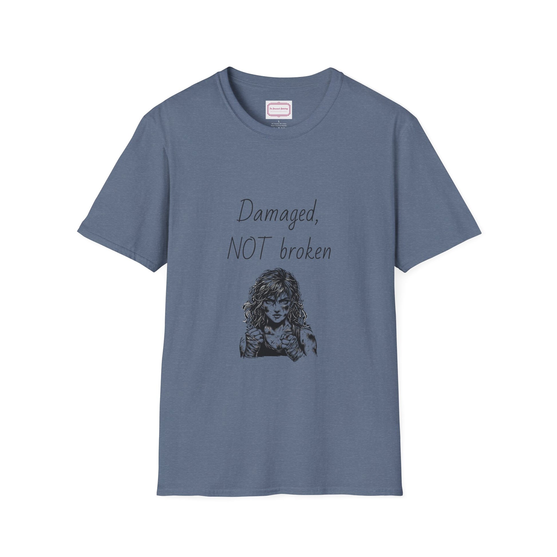 Inspirational Unisex Softstyle T-Shirt - "Damaged, NOT broken" - The Dreamer's Bookshop.