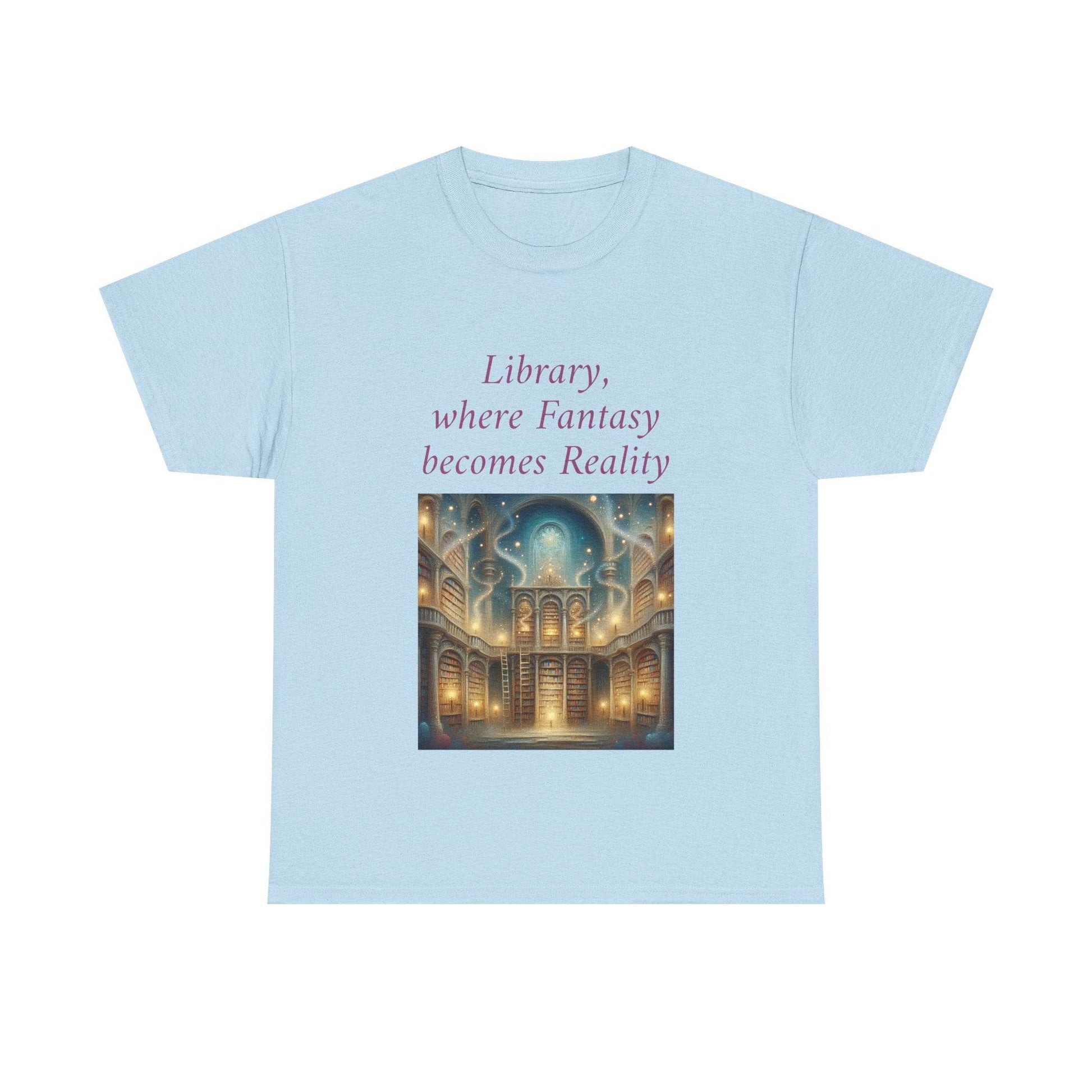 Library, Fantasy, Reality - Unisex Heavy Cotton Tee - Book Lovers - The Dreamer's Bookshop.