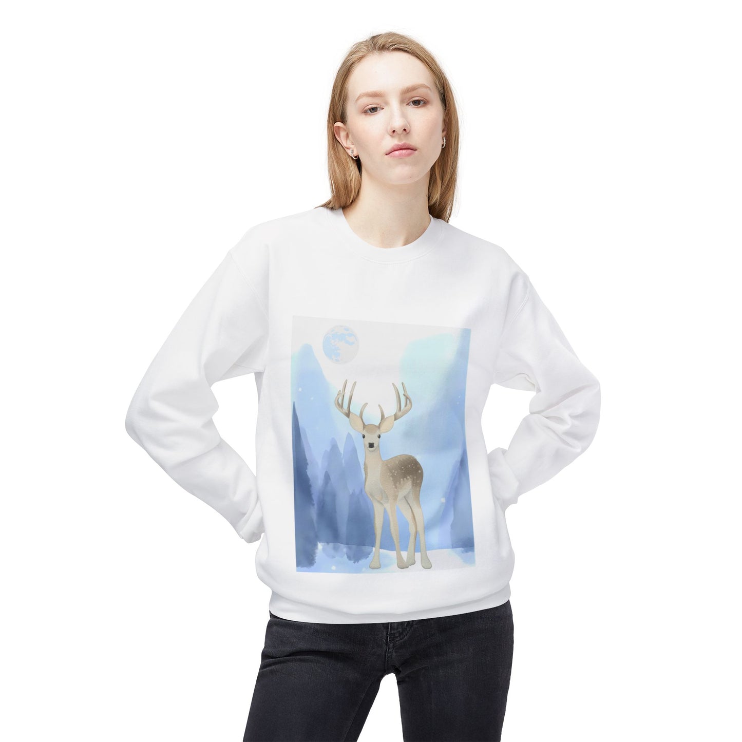 Winter Deer - Unisex Fleece Crewneck Sweatshirt