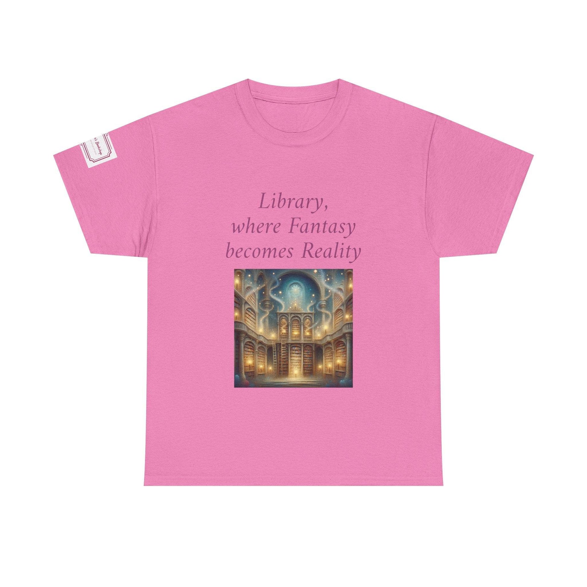 Library, Fantasy, Reality - Graphic Unisex Heavy Cotton Tee - Book Lovers - The Dreamer's Bookshop.