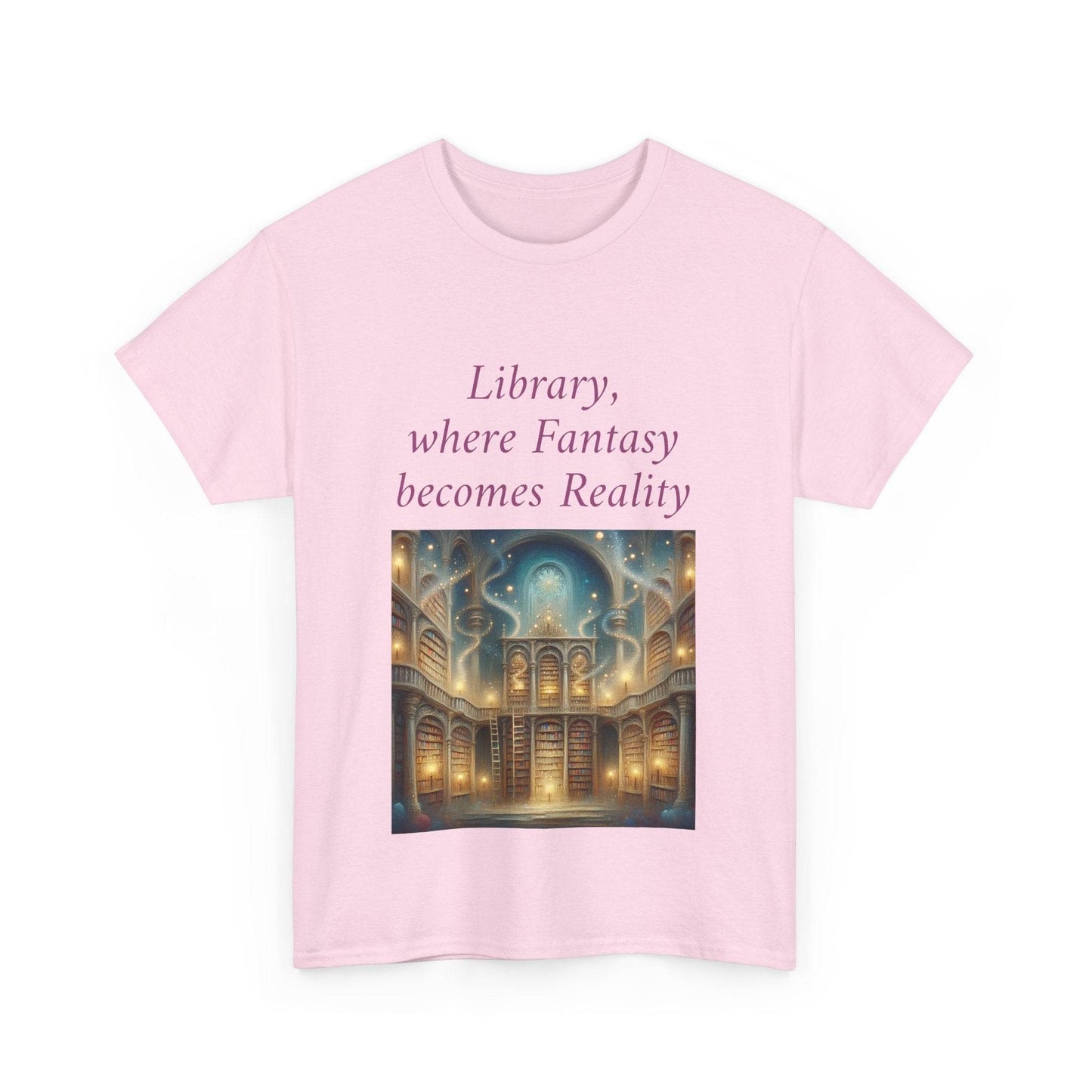 Library, Fantasy, Reality - Unisex Heavy Cotton Tee - Book Lovers - The Dreamer's Bookshop.
