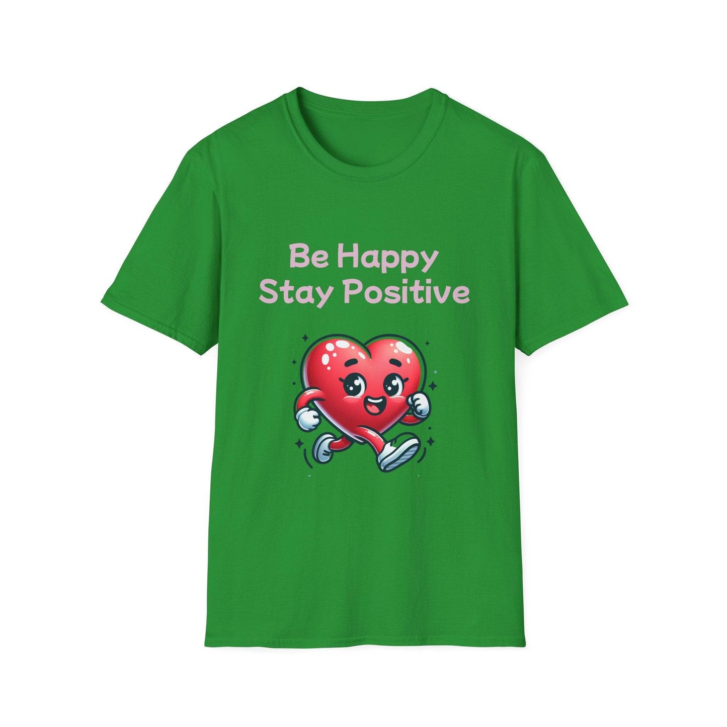 Be Happy Stay Positive Unisex Softstyle T-Shirt - Cheerful Heart Design - The Dreamer's Bookshop.