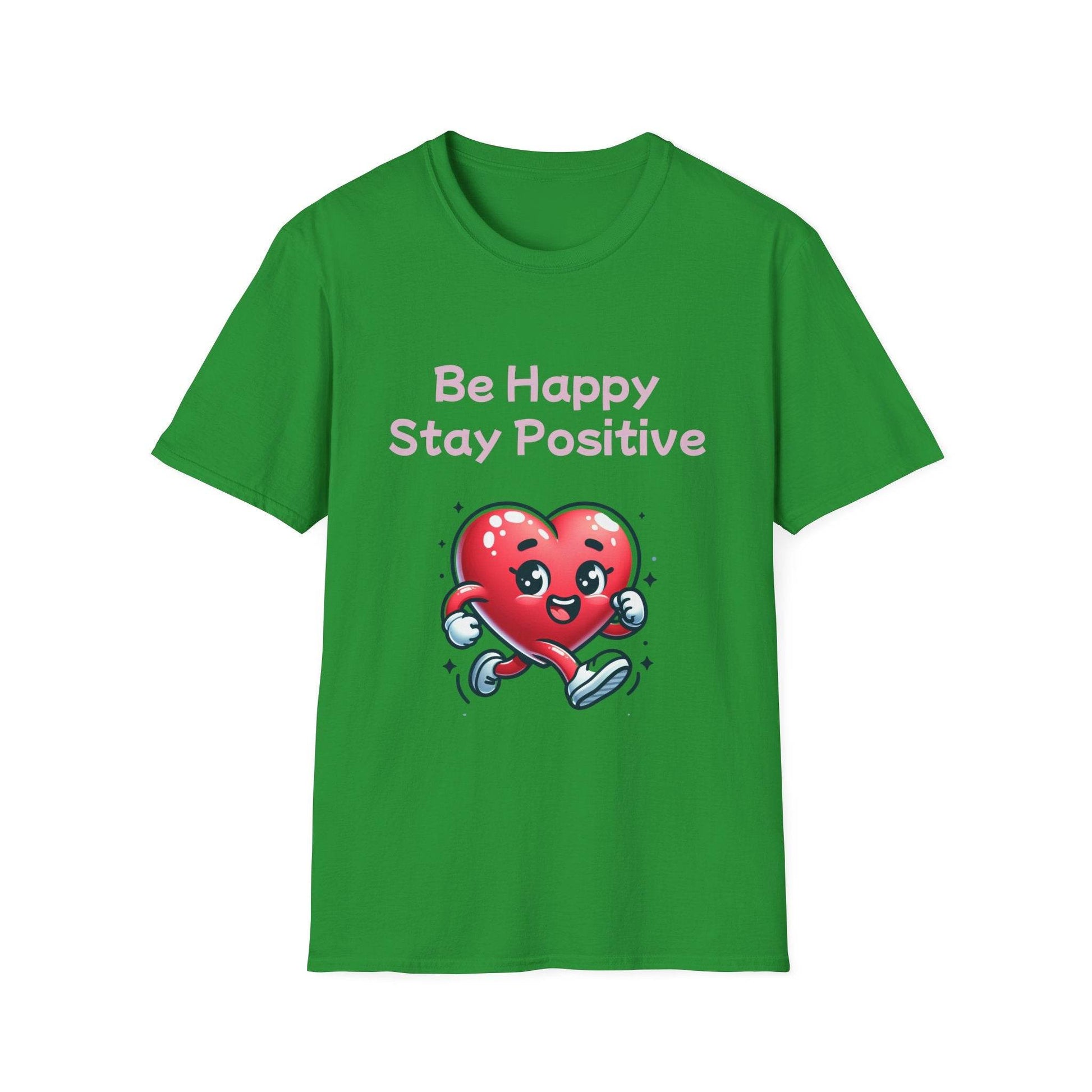 Be Happy Stay Positive Unisex Softstyle T-Shirt - Cheerful Heart Design - The Dreamer's Bookshop.