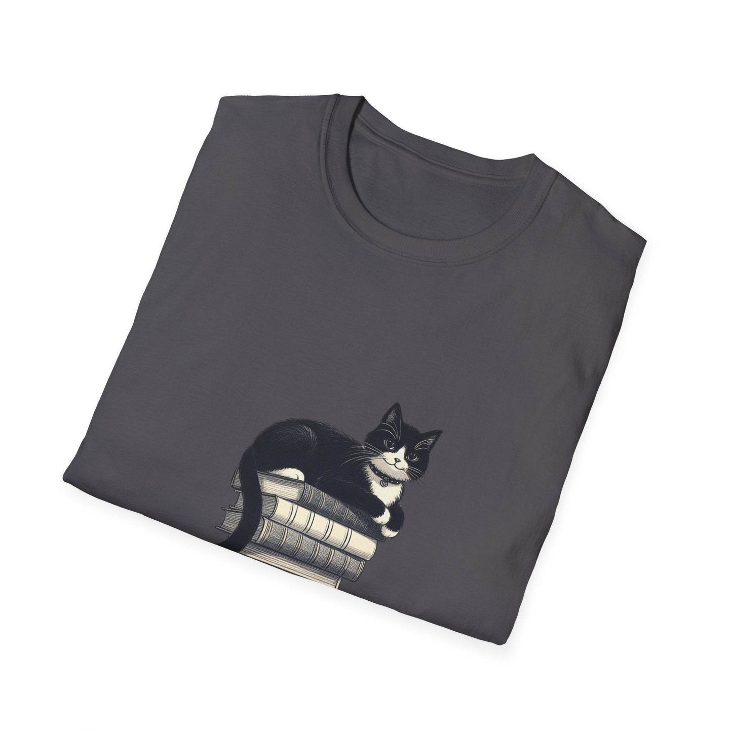 Unisex Softstyle T-Shirt - Vintage Cat Book Stack Bookaddict - The Dreamer's Bookshop.