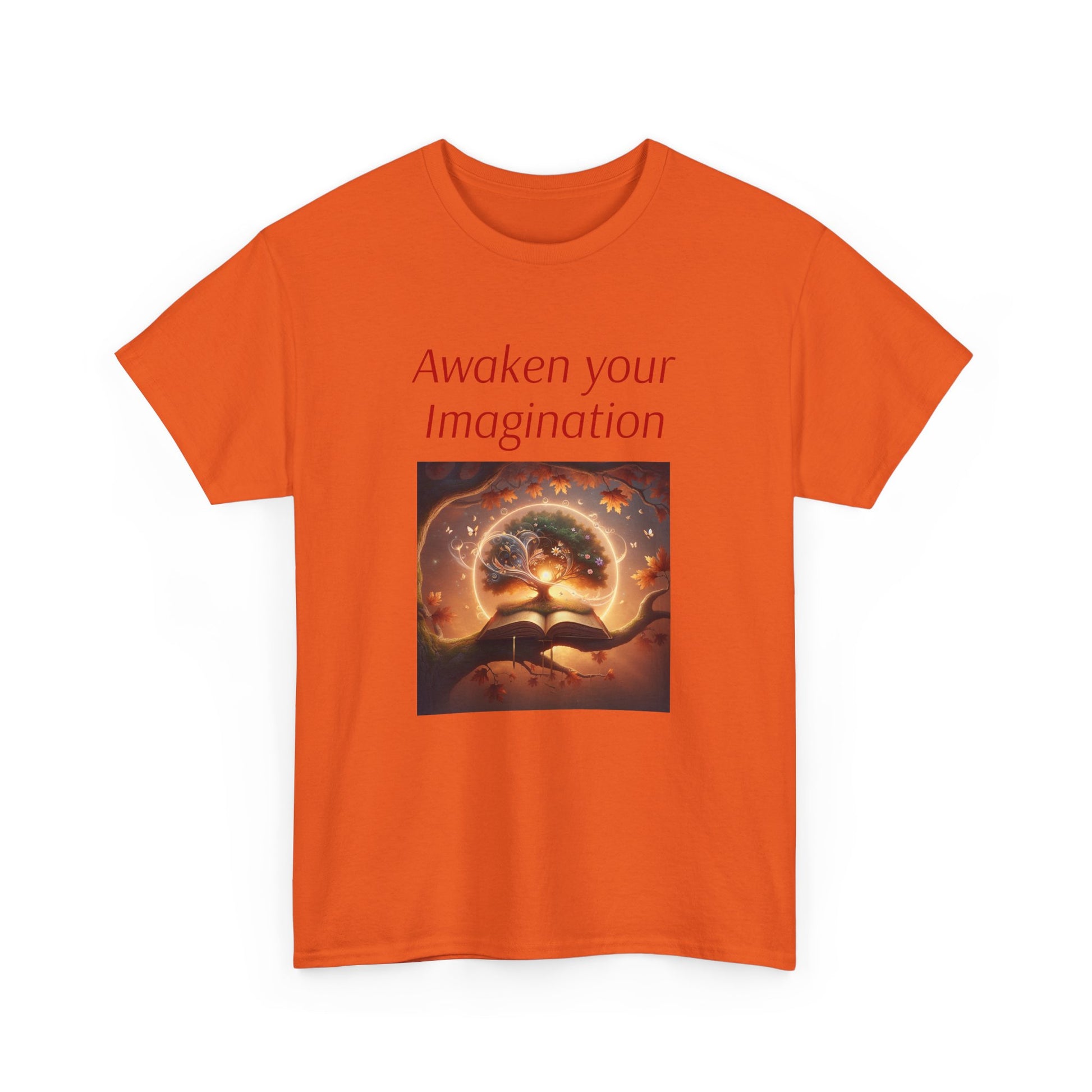 Unisex Heavy Cotton Tee - "Awaken Your Imagination" Inspirational Shirt - The Dreamer's Bookshop.