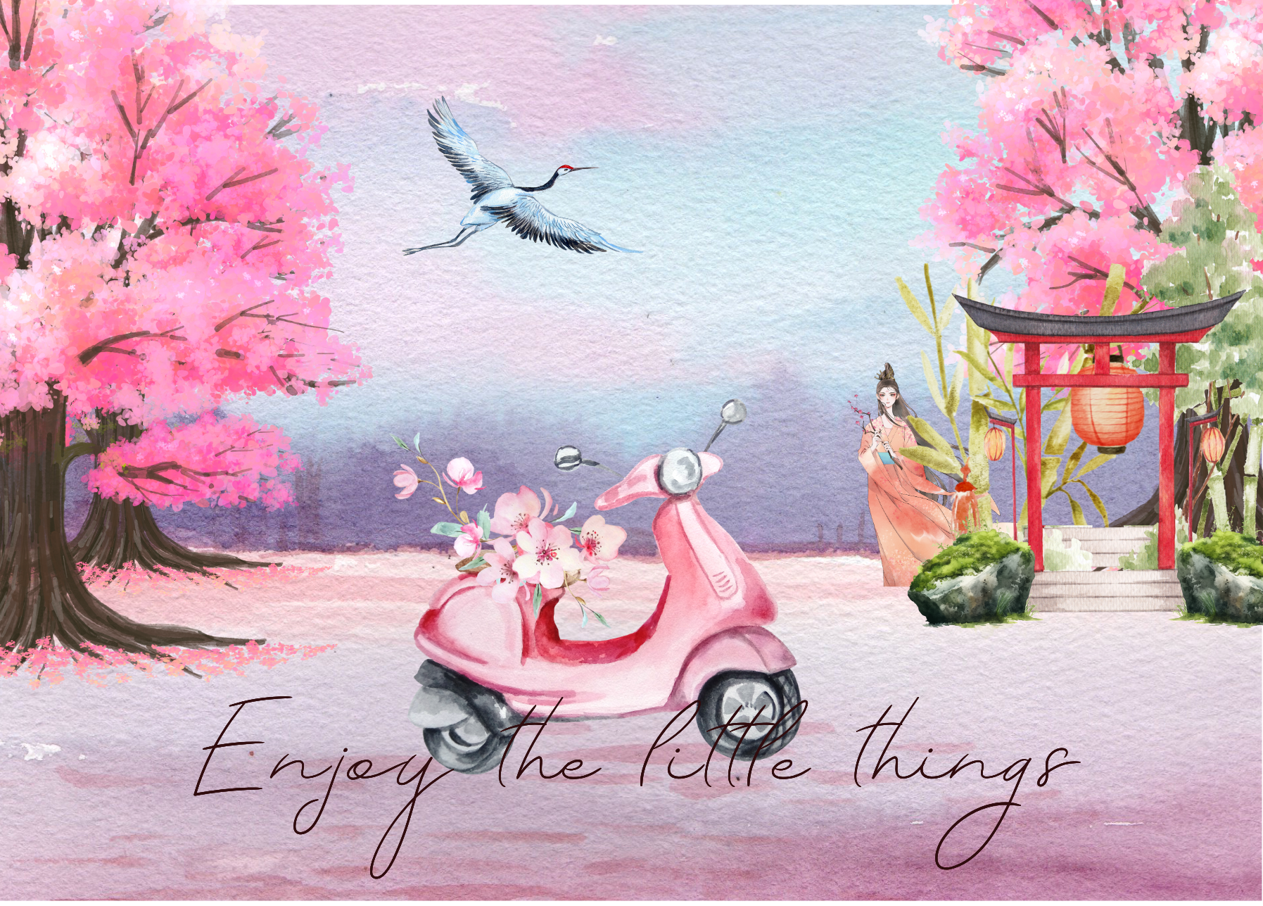 The Dreamer's Bookshop "Sakura Zen" Enjoy Little Things Card - The Dreamer's Bookshop.