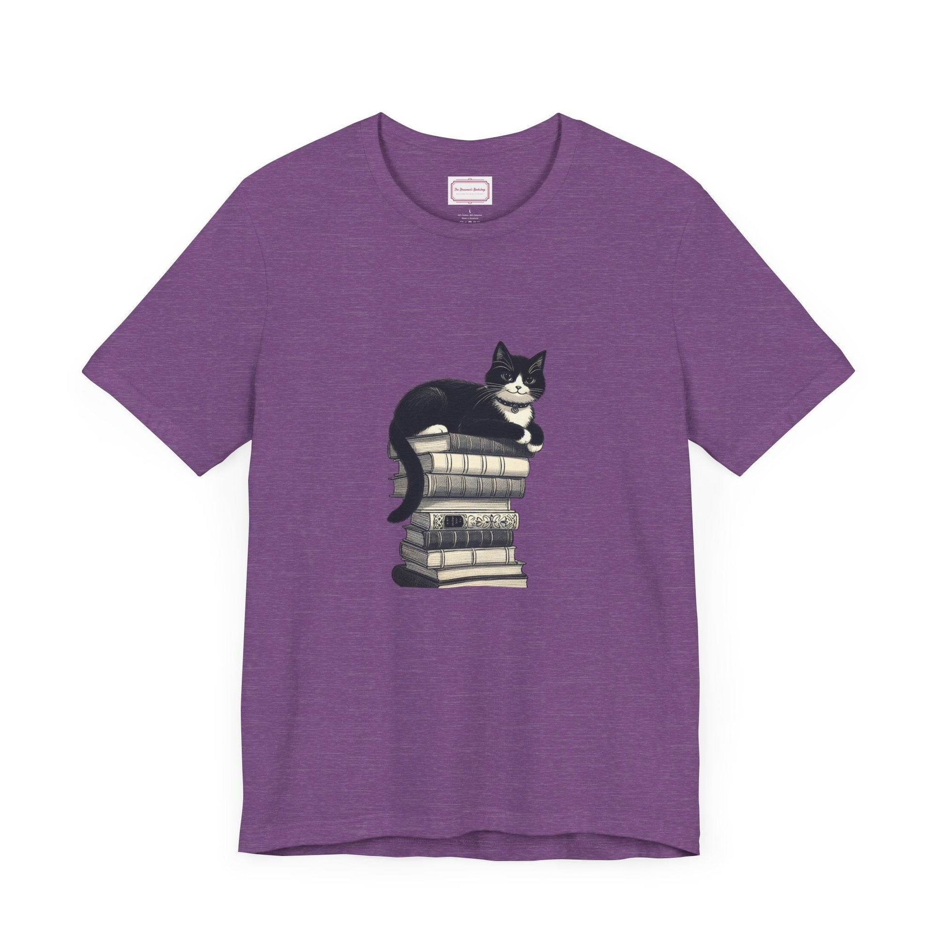 Unisex T-shirt - Vintage Cat Book Stack Booknerds - The Dreamer's Bookshop.