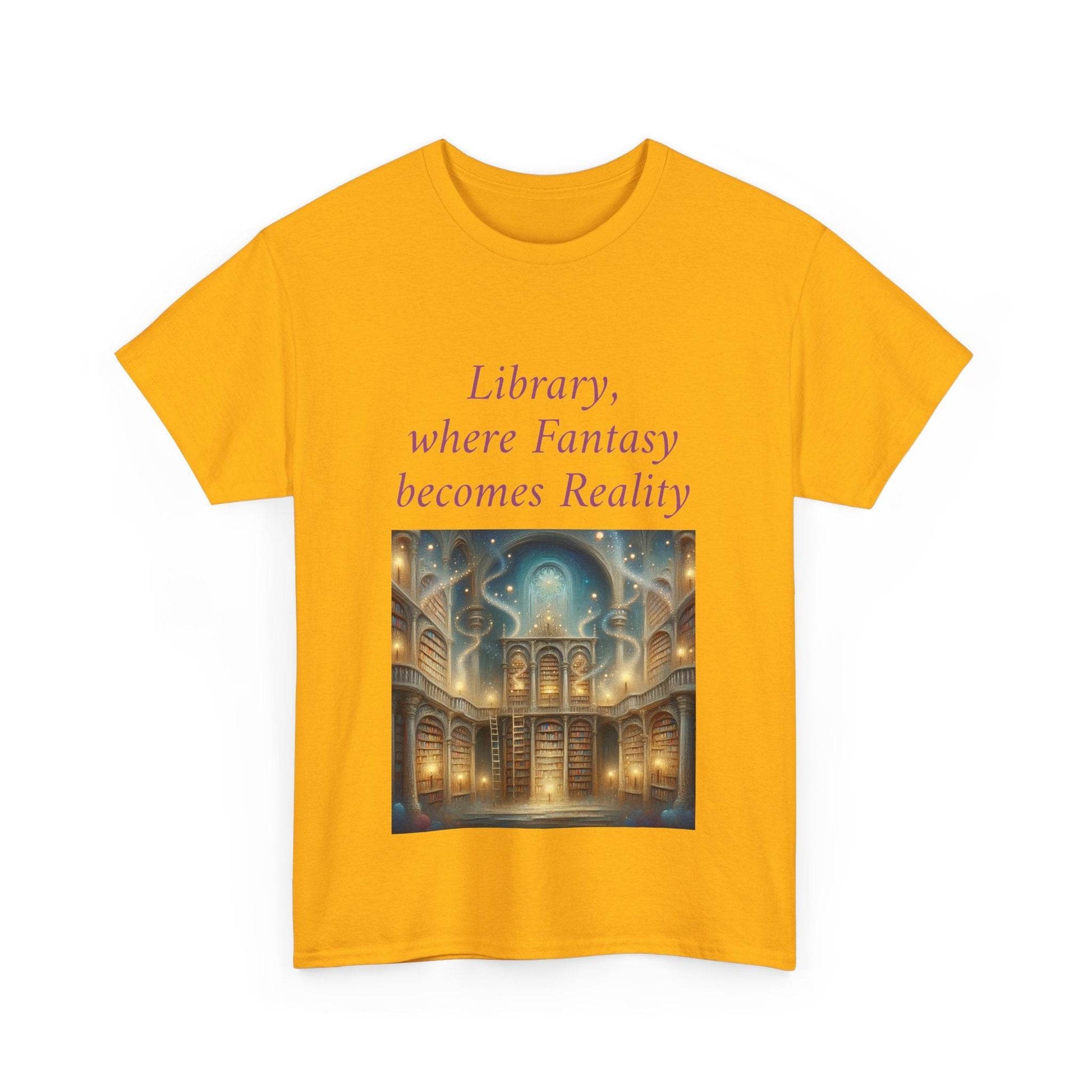 Library, Fantasy, Reality - Unisex Heavy Cotton Tee - Book Lovers - The Dreamer's Bookshop.