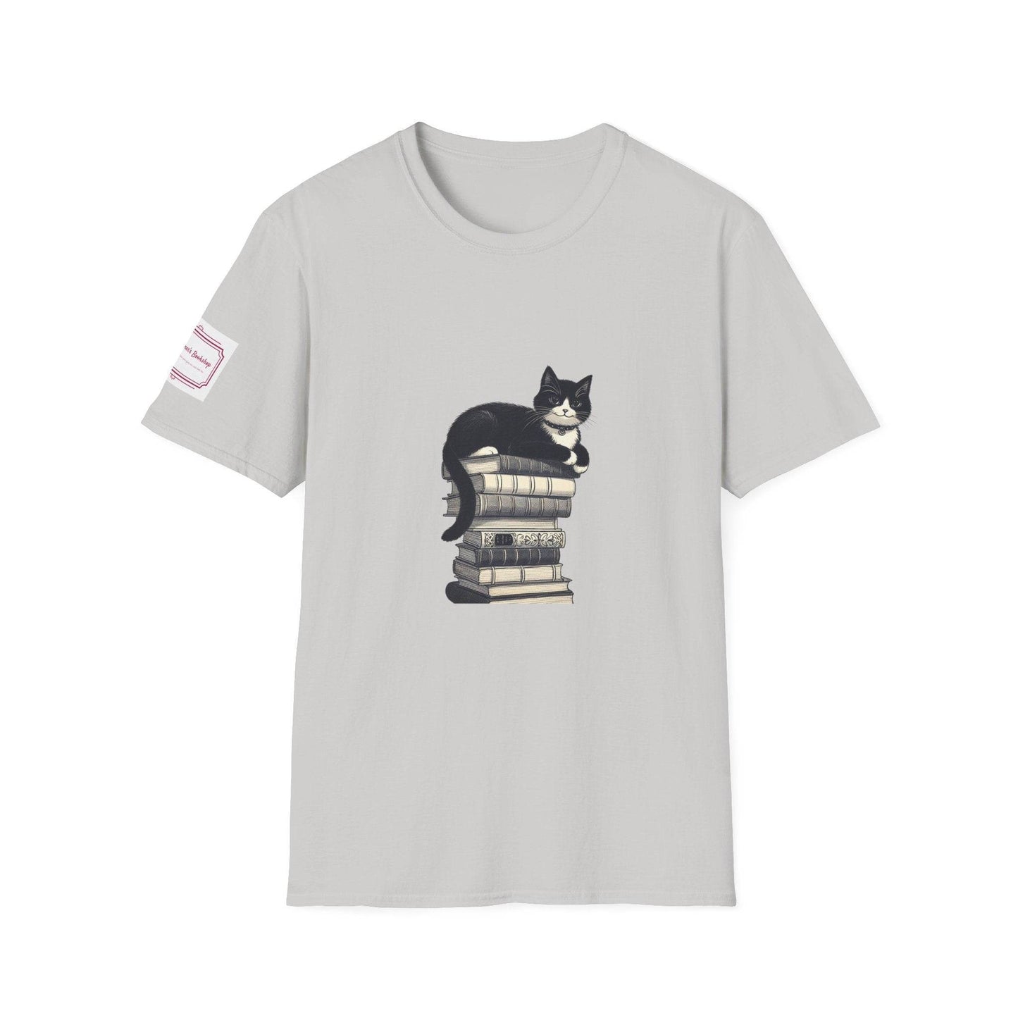 Unisex Softstyle T-Shirt - Vintage Cat Book Stack Bookaddict - The Dreamer's Bookshop.