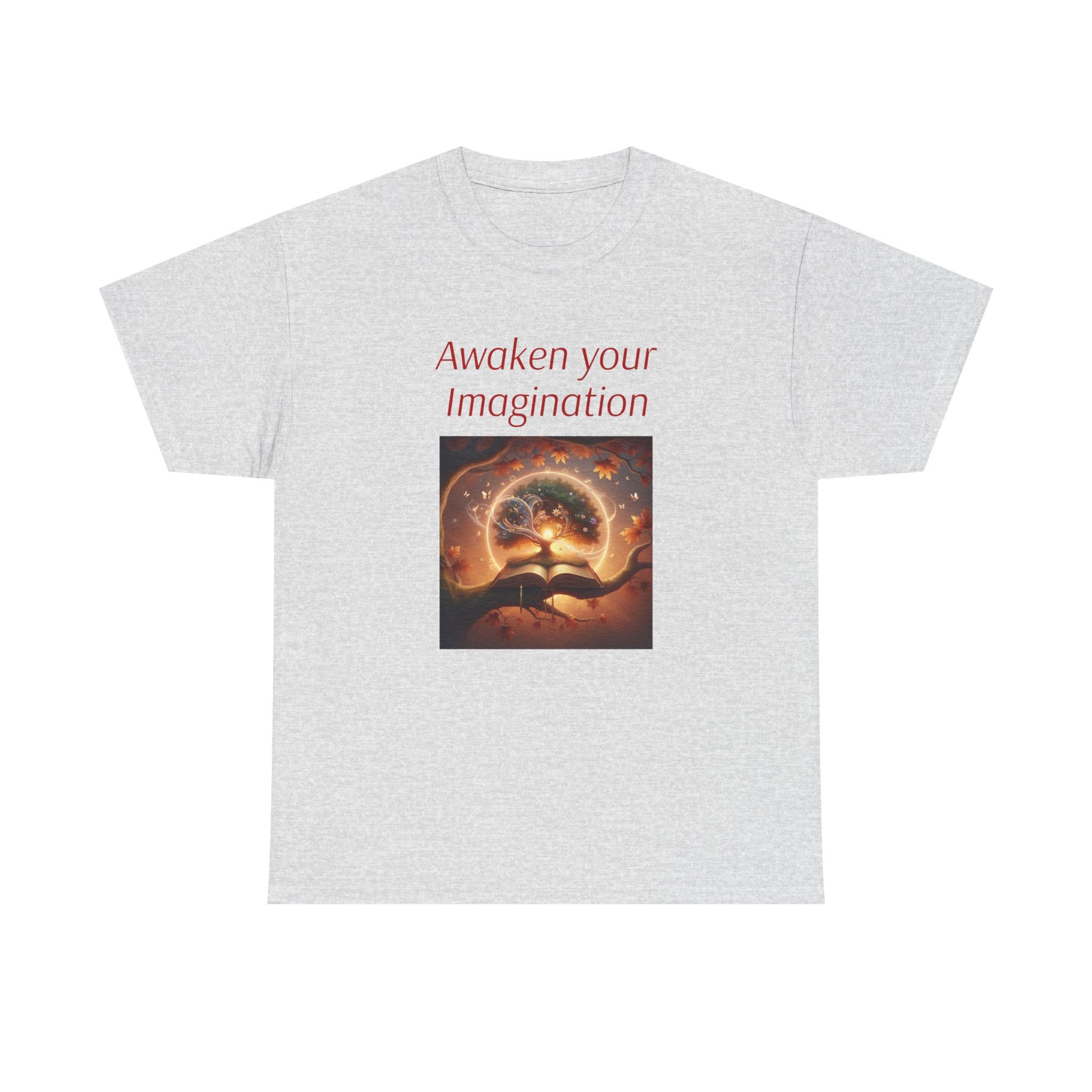 Unisex Heavy Cotton Tee - "Awaken Your Imagination" Inspirational Shirt - The Dreamer's Bookshop.