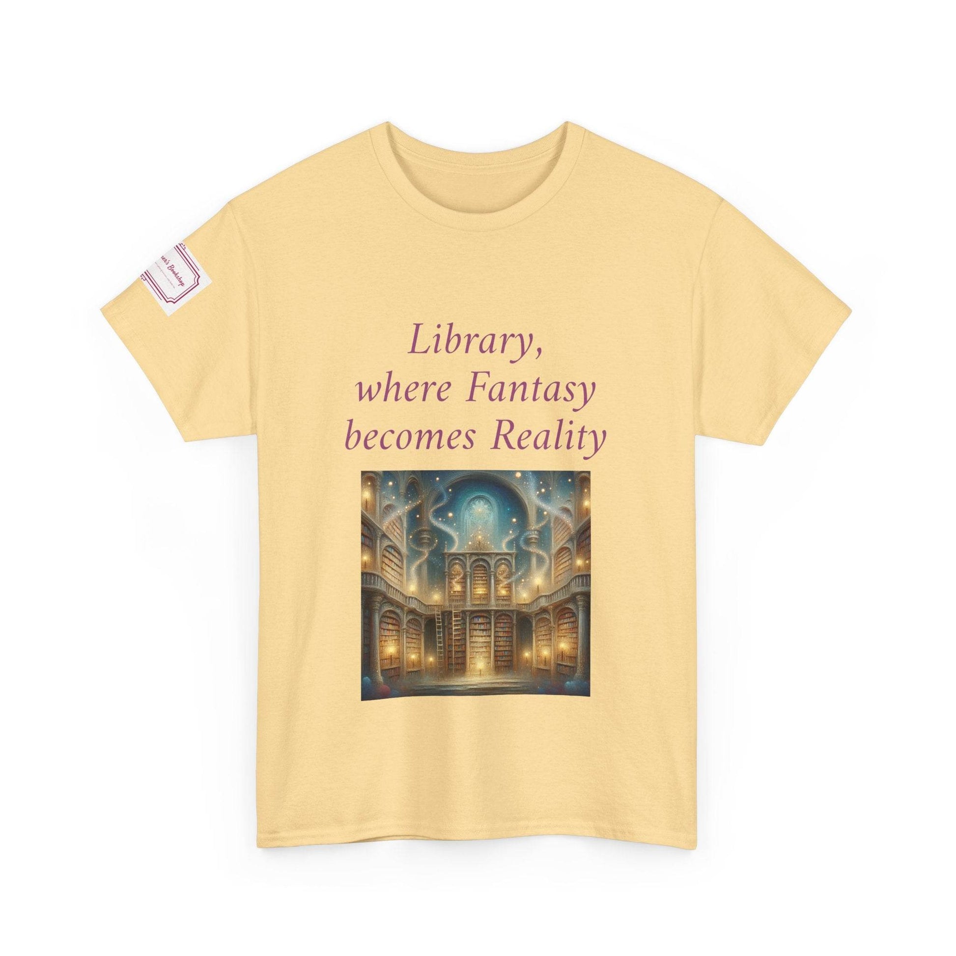 Library, Fantasy, Reality - Graphic Unisex Heavy Cotton Tee - Book Lovers - The Dreamer's Bookshop.