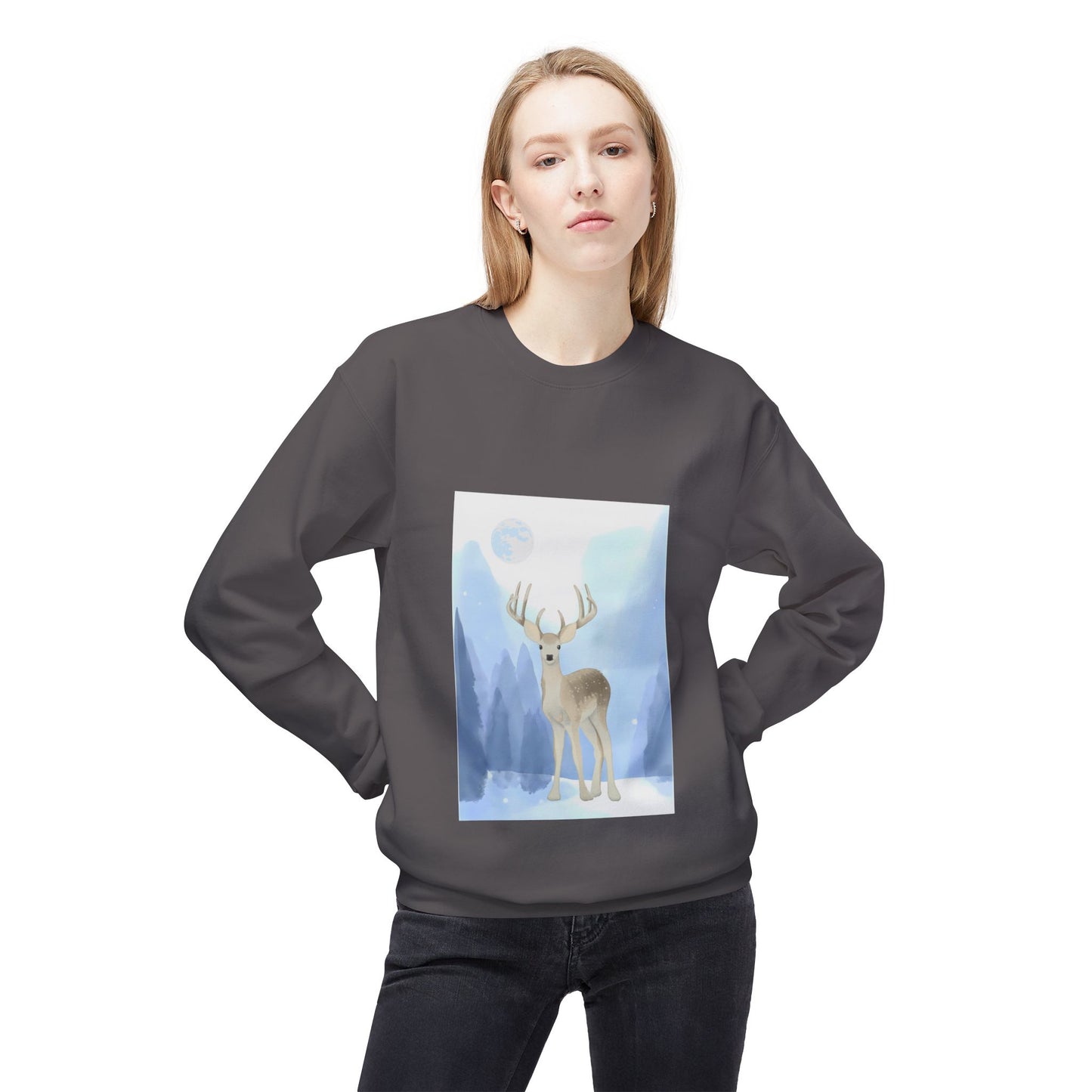 Winter Deer Unisex Fleece Crewneck Sweatshirt - Ideal Gift Cozy Days