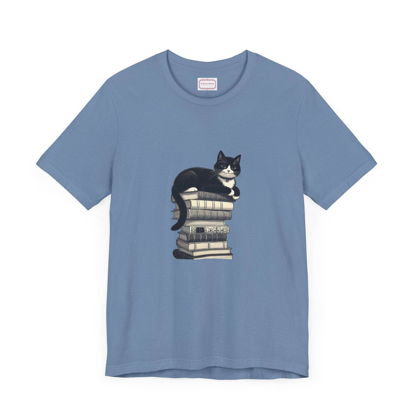 Unisex T-shirt - Vintage Cat Book Stack Booknerds - The Dreamer's Bookshop.