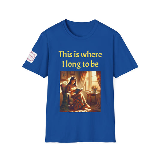 Cozy Reading Nook T-Shirt - "This is where I long to be" Unisex Softstyle Shirt - The Dreamer's Bookshop.