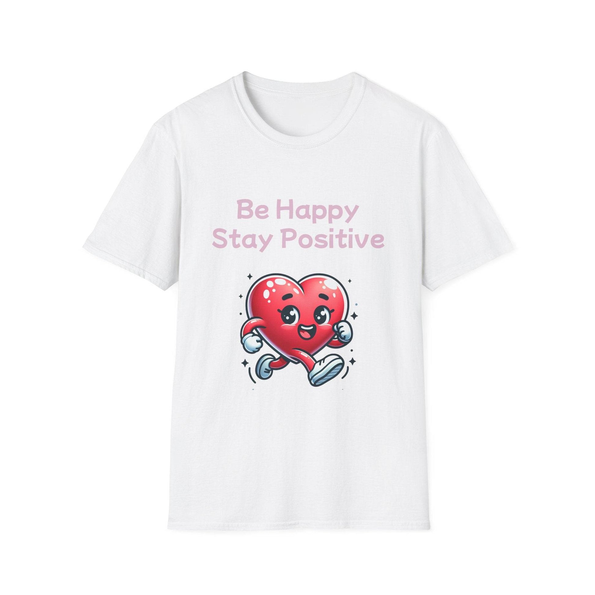 Be Happy Stay Positive Unisex Softstyle T-Shirt - Cheerful Heart Design - The Dreamer's Bookshop.