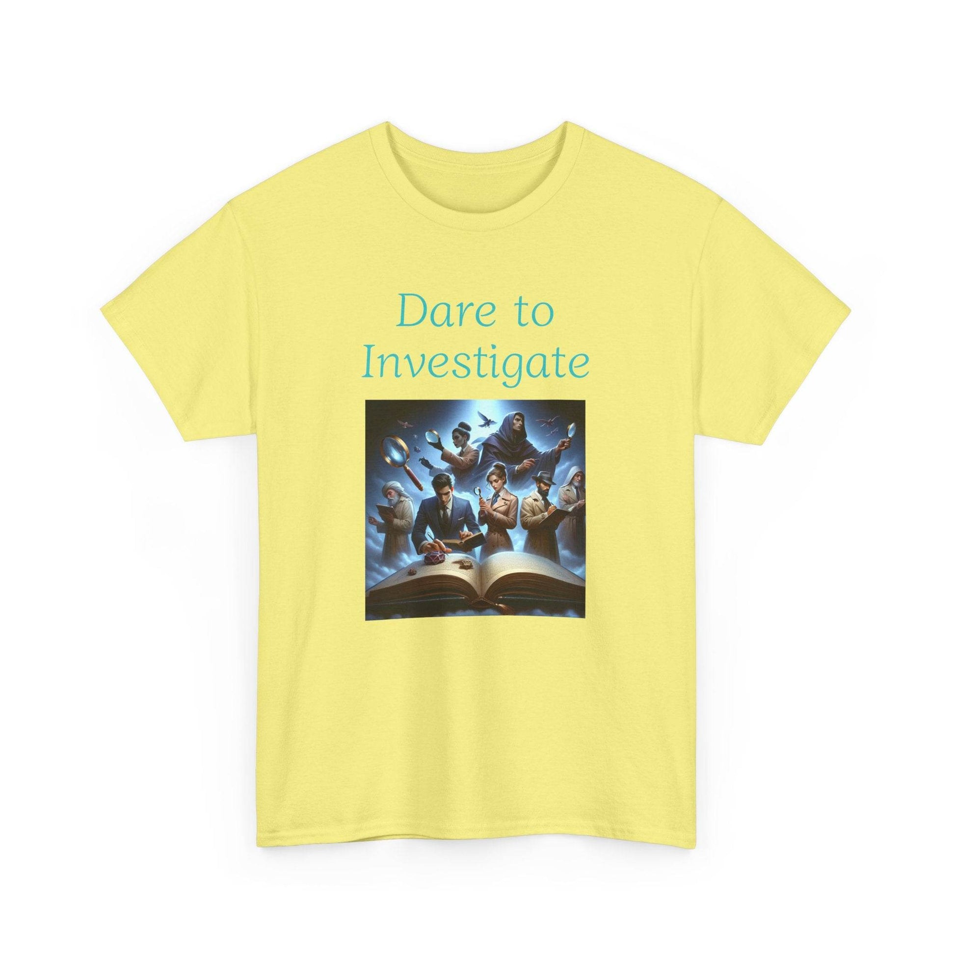 Investigate - Graphic Tee - Unisex Heavy Cotton T-Shirt Crime/Mystery Books - The Dreamer's Bookshop.