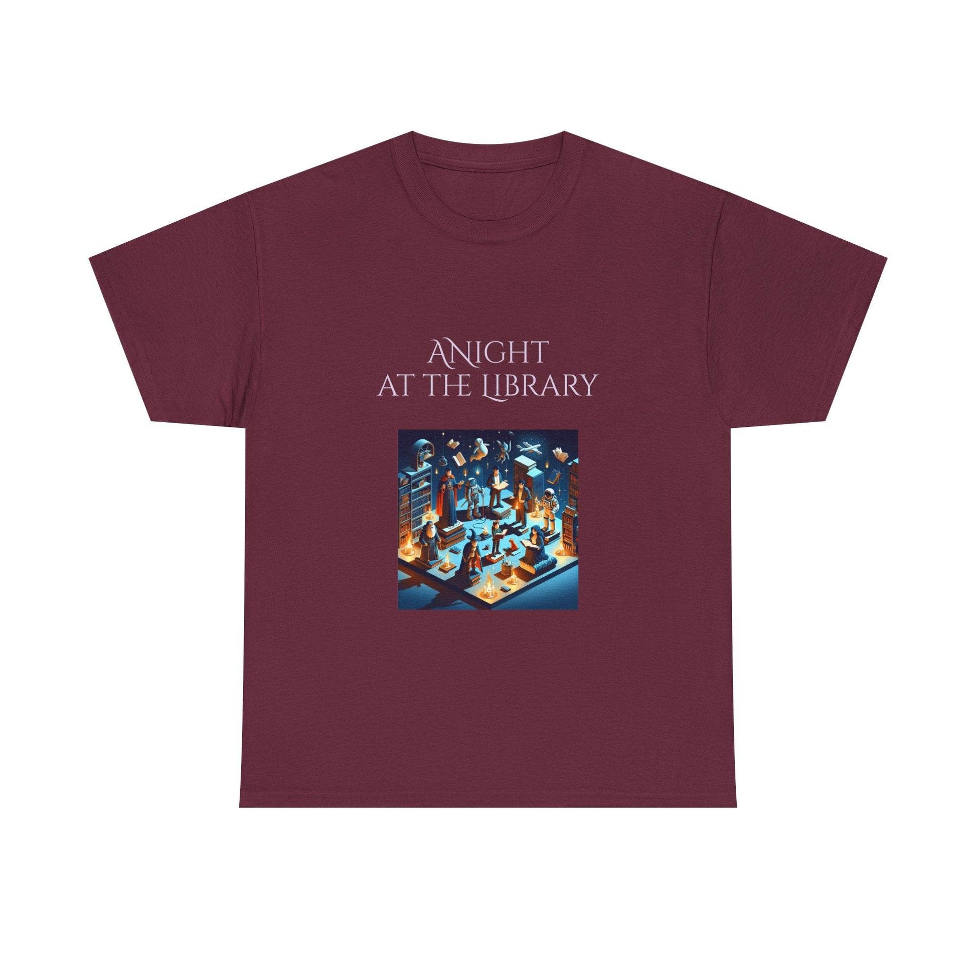 Night at the Library - A Unisex Heavy Cotton Tee - Perfect for Book Lovers - The Dreamer's Bookshop.