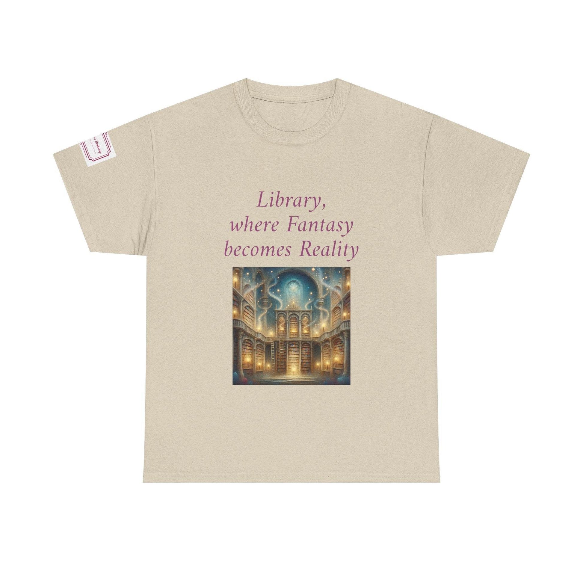Library, Fantasy, Reality - Graphic Unisex Heavy Cotton Tee - Book Lovers - The Dreamer's Bookshop.