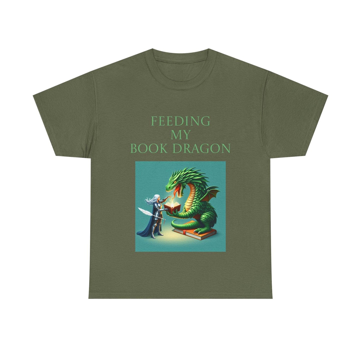 Book Dragon Unisex Heavy Cotton Tee - Creative Writer's Apparel - The Dreamer's Bookshop.