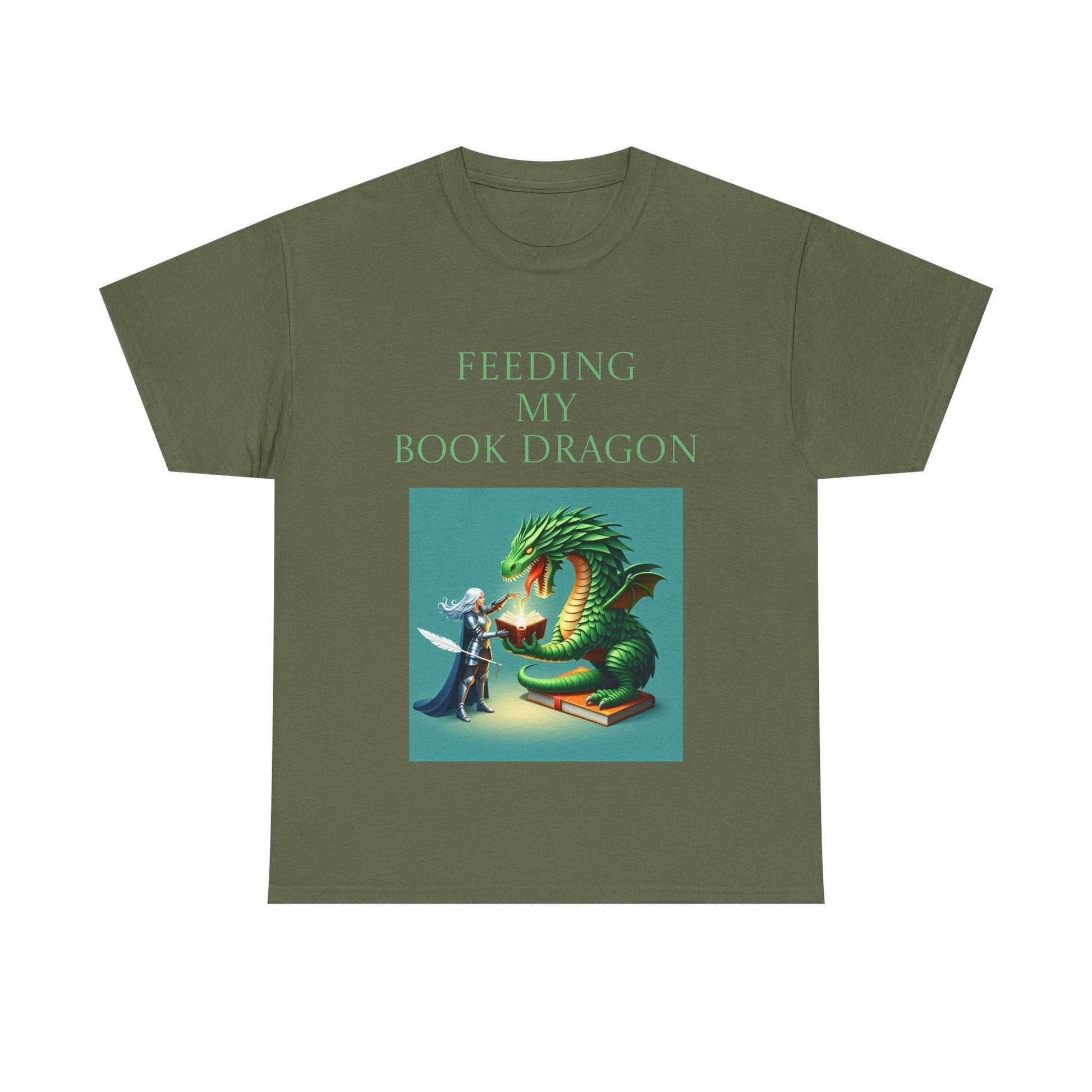 Book Dragon Unisex Heavy Cotton Tee - Creative Writer's Apparel - The Dreamer's Bookshop.