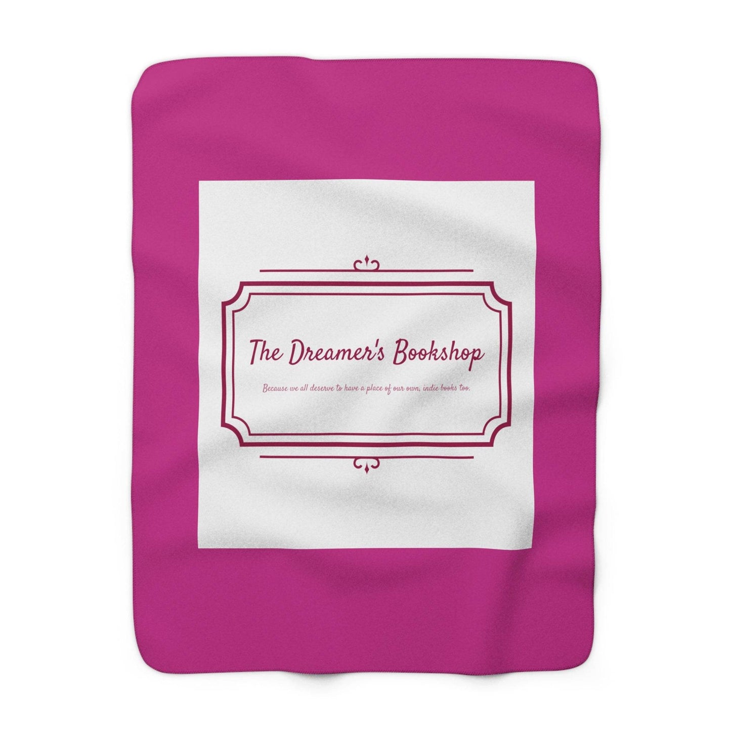 Pink Cozy Sherpa Fleece Blanket - 'The Dreamer's Bookshop' Design - The Dreamer's Bookshop.