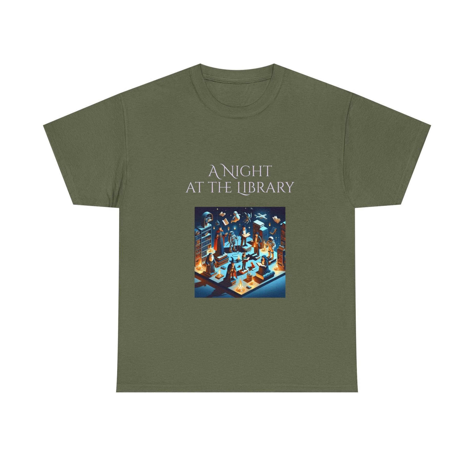 Night at the Library - Unisex Heavy Cotton Tee for Book Lovers - The Dreamer's Bookshop.