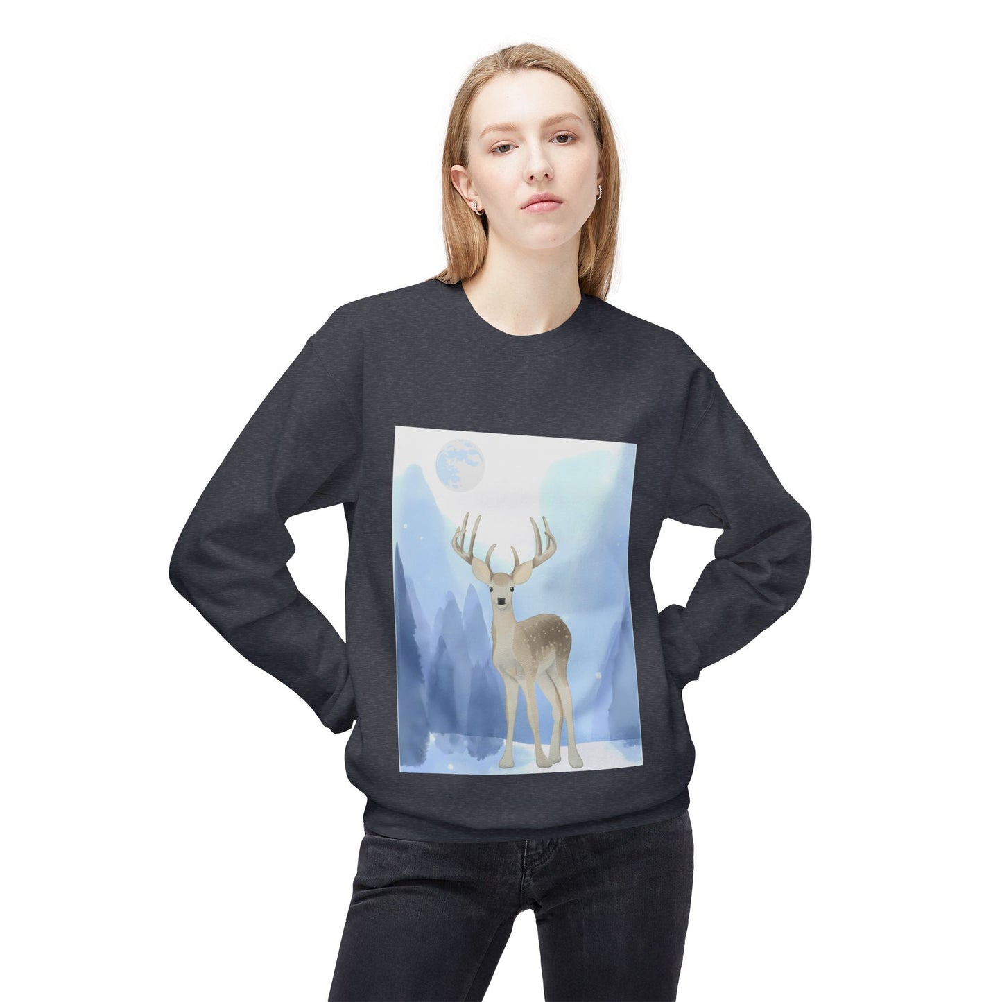 Winter Deer - Unisex Fleece Crewneck Sweatshirt
