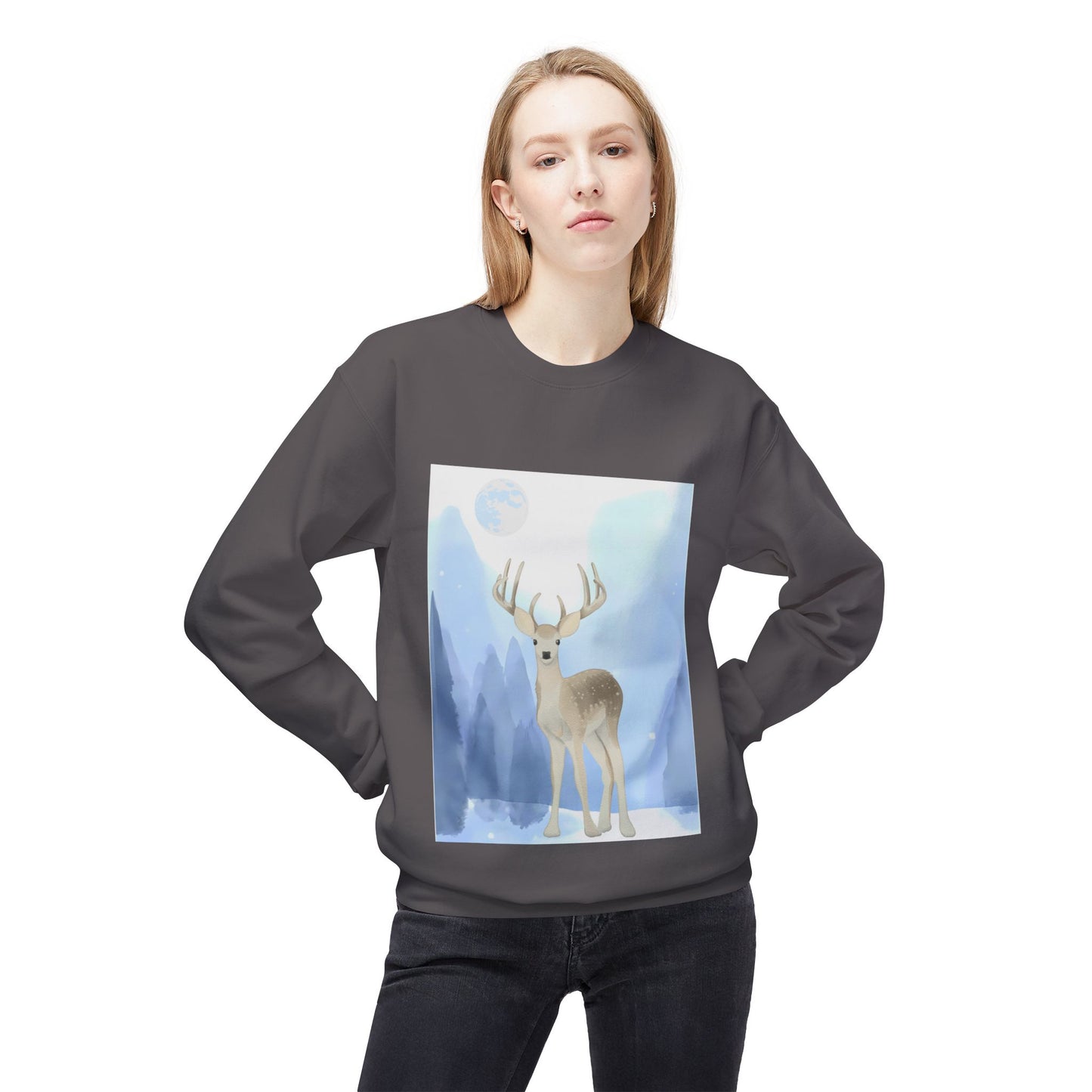 Winter Deer - Unisex Fleece Crewneck Sweatshirt