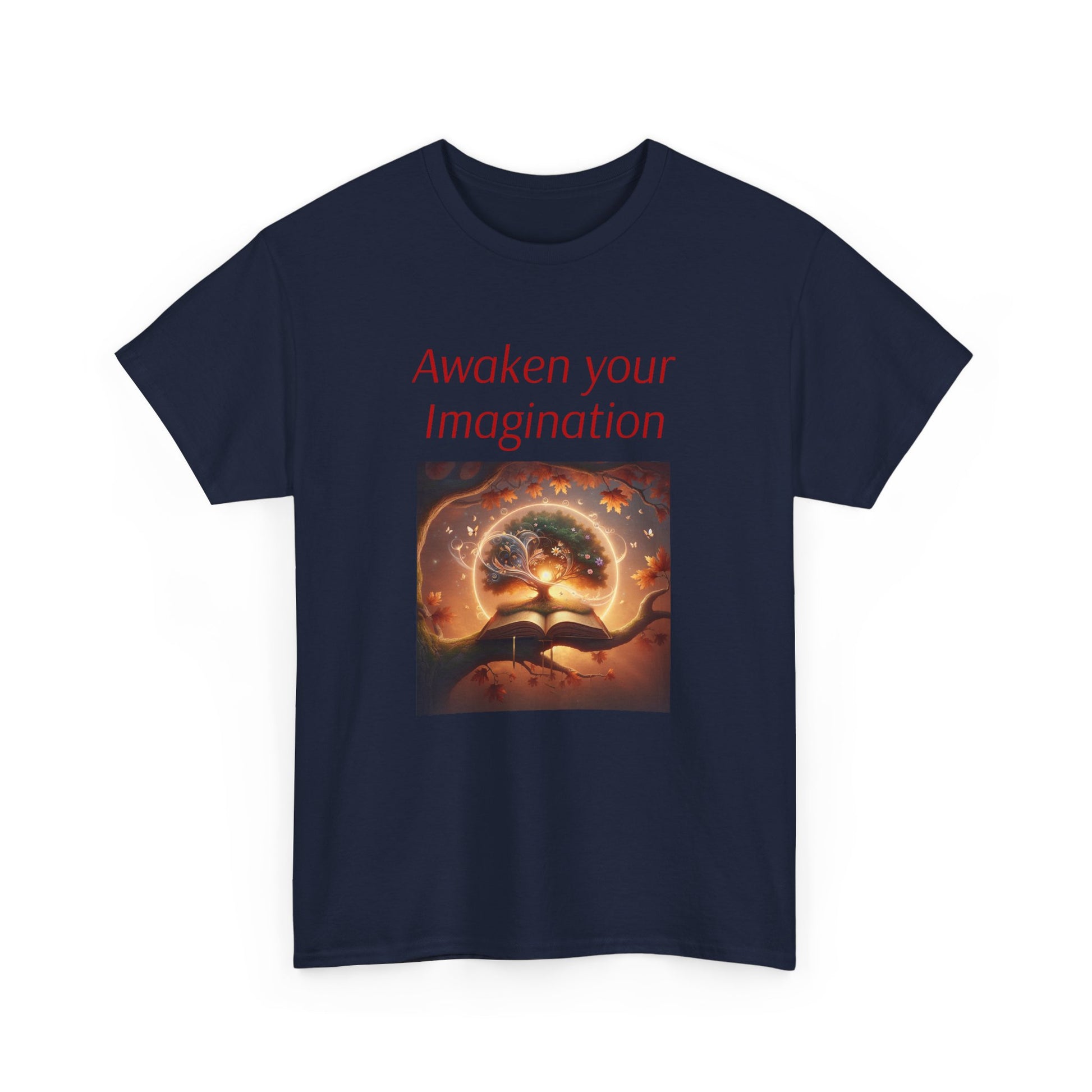 Unisex Heavy Cotton Tee - "Awaken Your Imagination" Inspirational Shirt - The Dreamer's Bookshop.